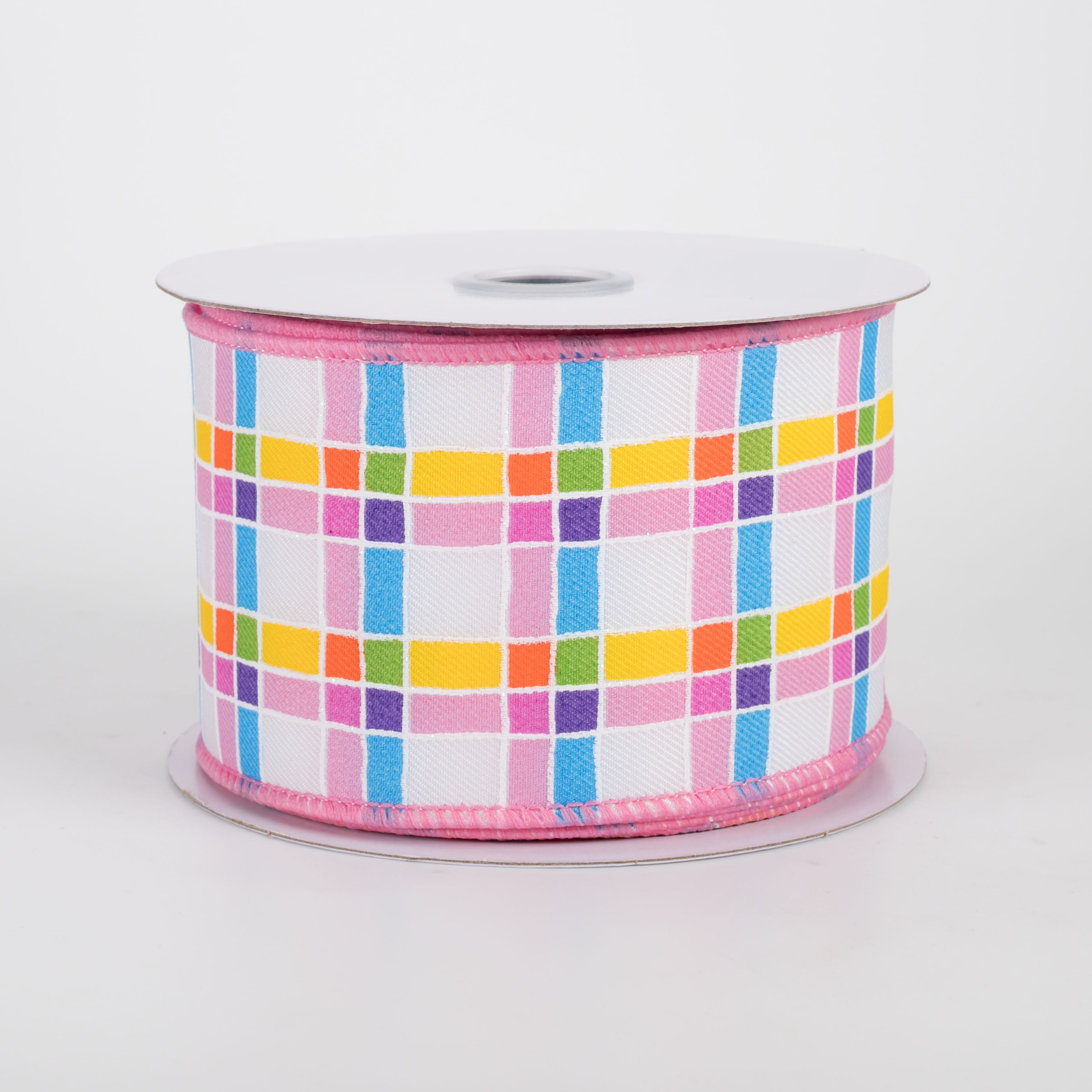 2.5" Multi Square Check Raised Lines Ribbon: Bright Spring (10 Yards)