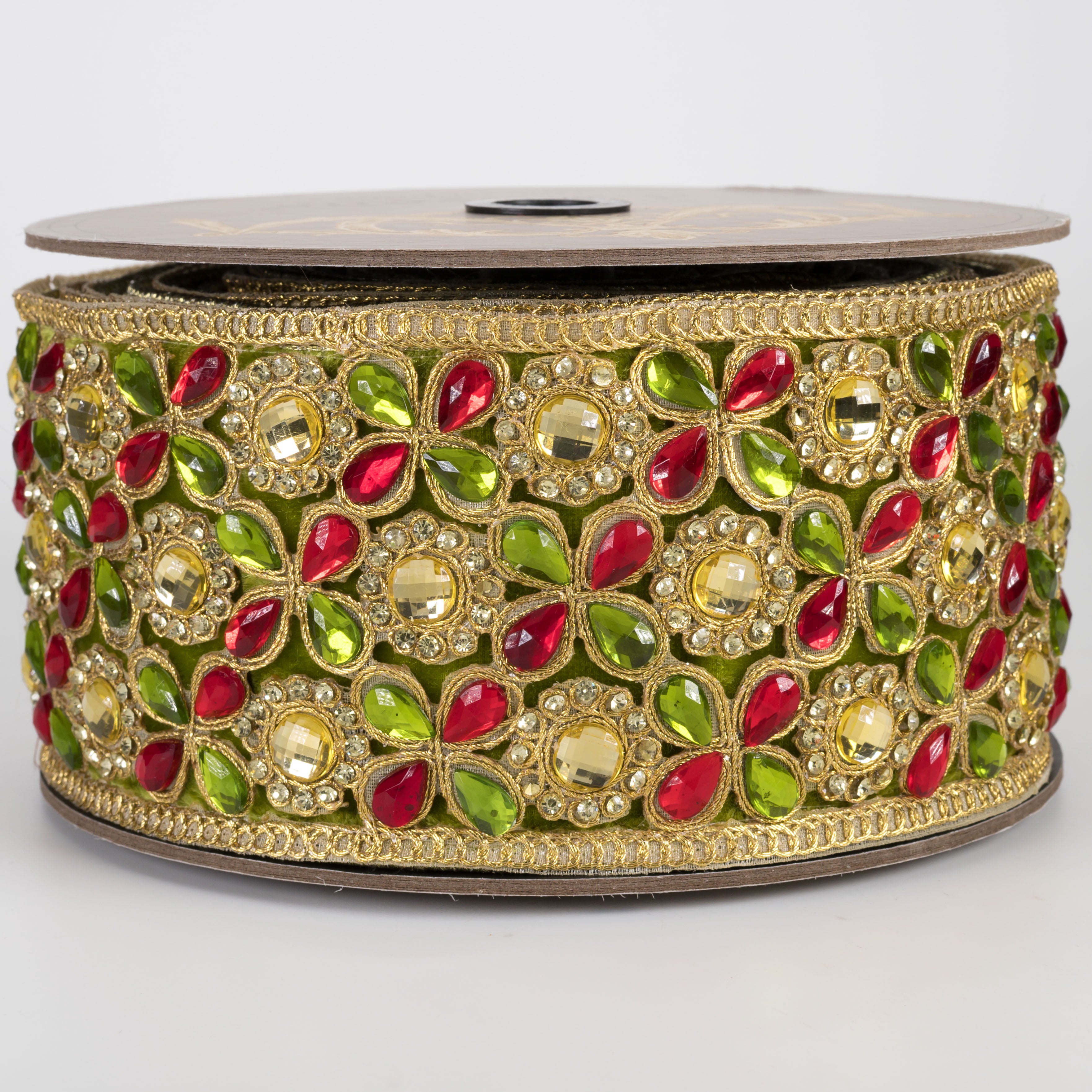 [D Stevens] 3" Colorful Royal Jewels on Velvet Ribbon: Lime (5 Yards)