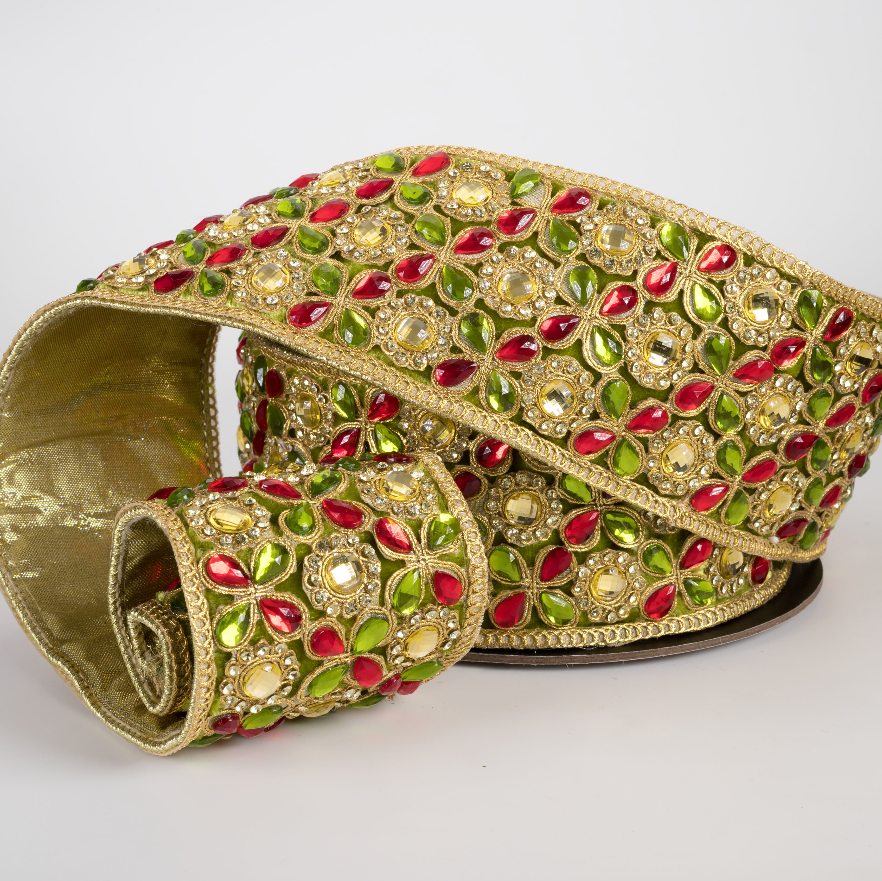 [D Stevens] 3" Colorful Royal Jewels on Velvet Ribbon: Lime (5 Yards)