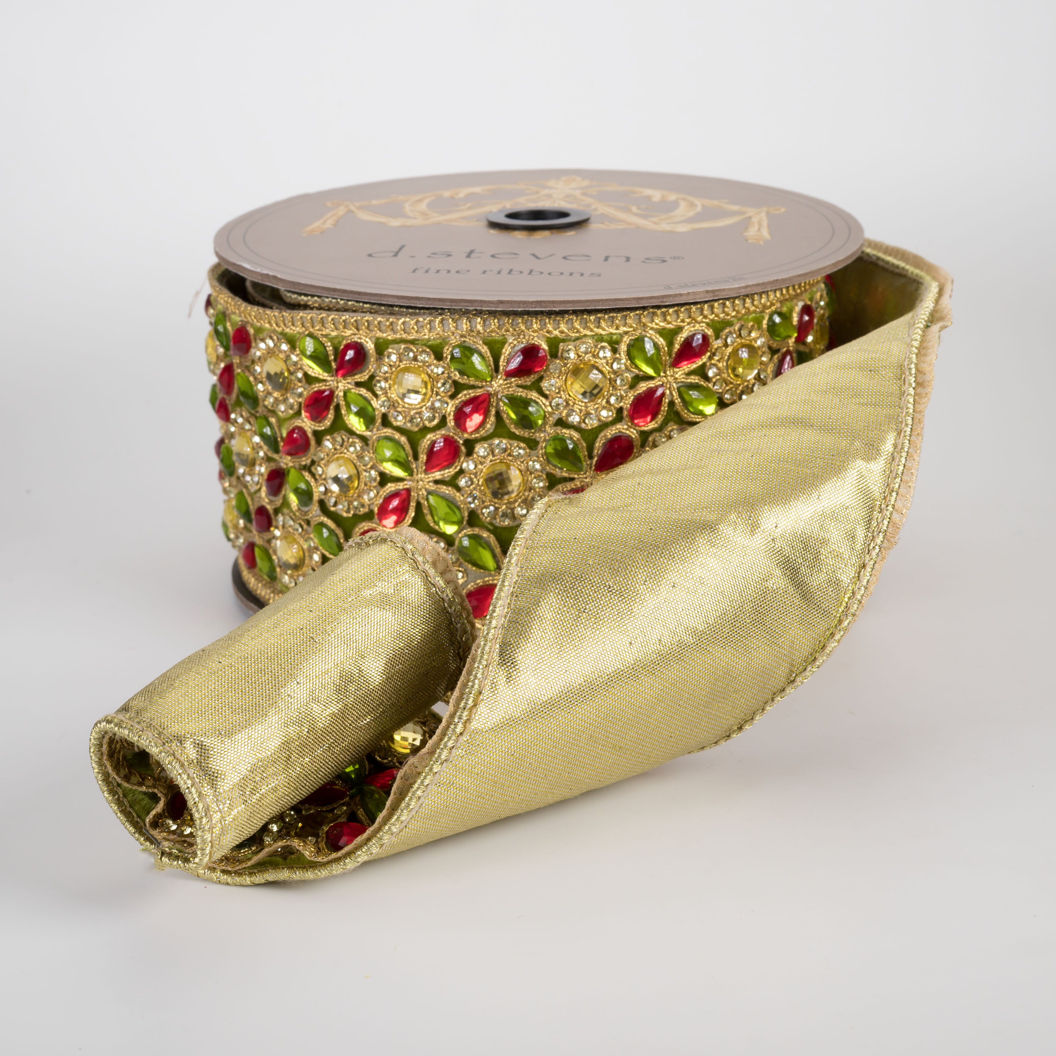 [D Stevens] 3" Colorful Royal Jewels on Velvet Ribbon: Lime (5 Yards)