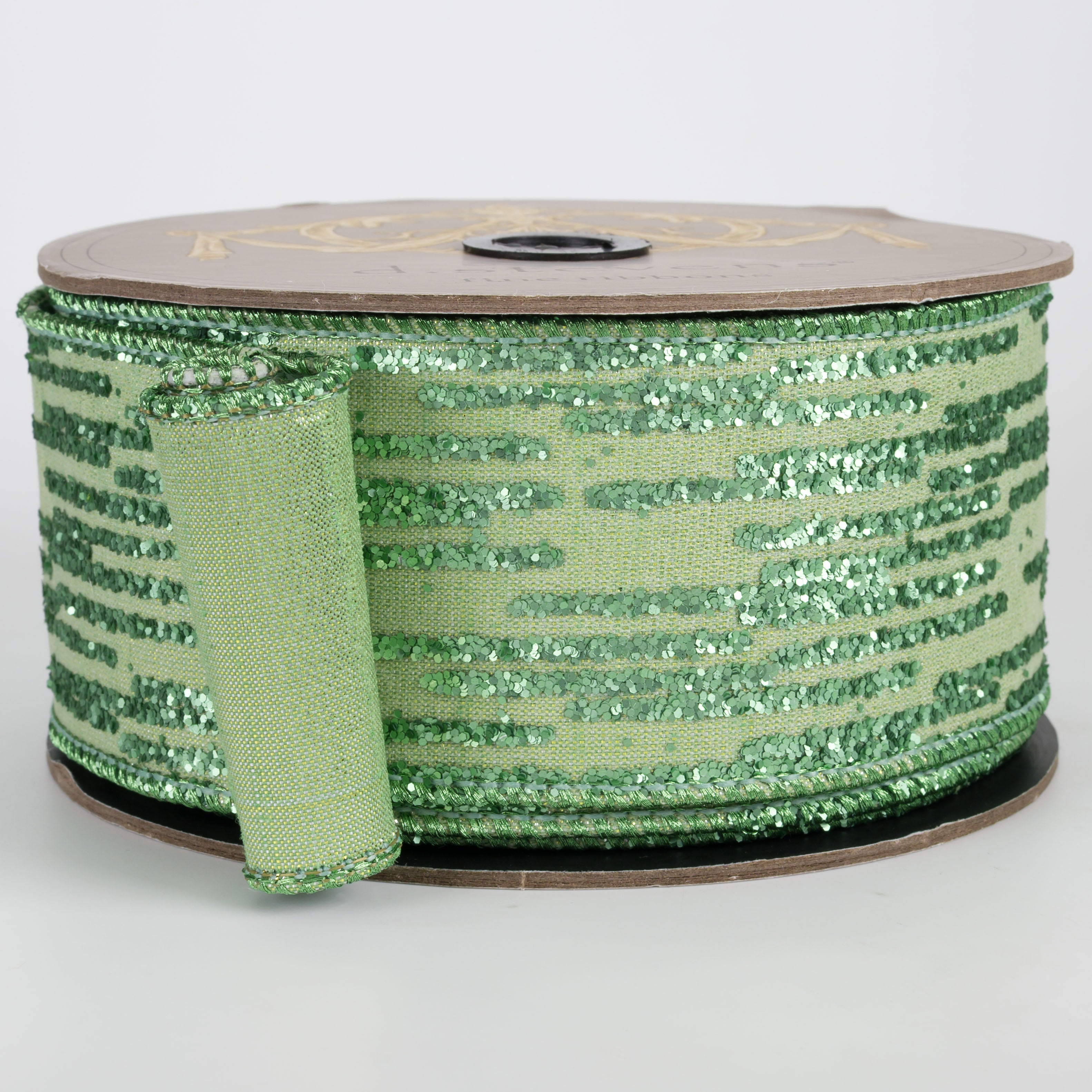 [D Stevens] 2.5" Glitter Streak Stripes Ribbon: Mint Green (10 Yards)