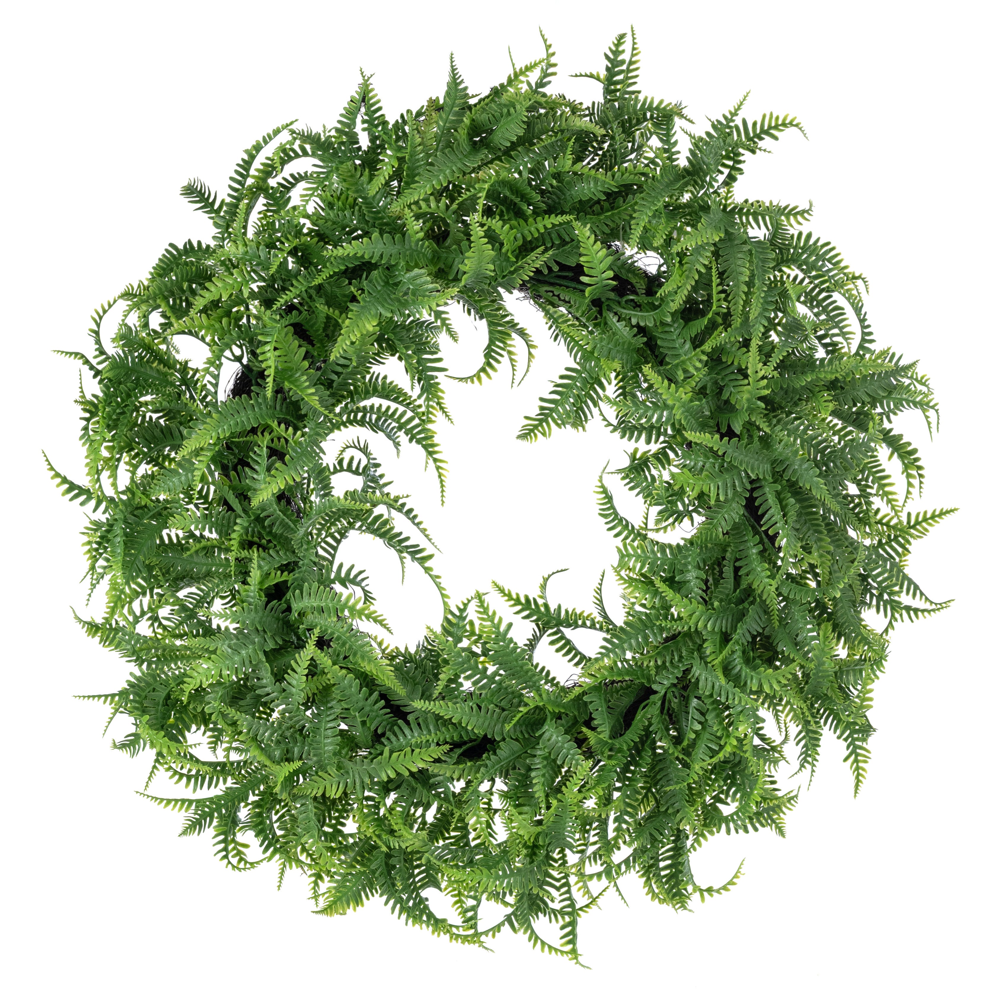 18" Plastic Mini Fern Wreath: Dusty Two-Tone Green