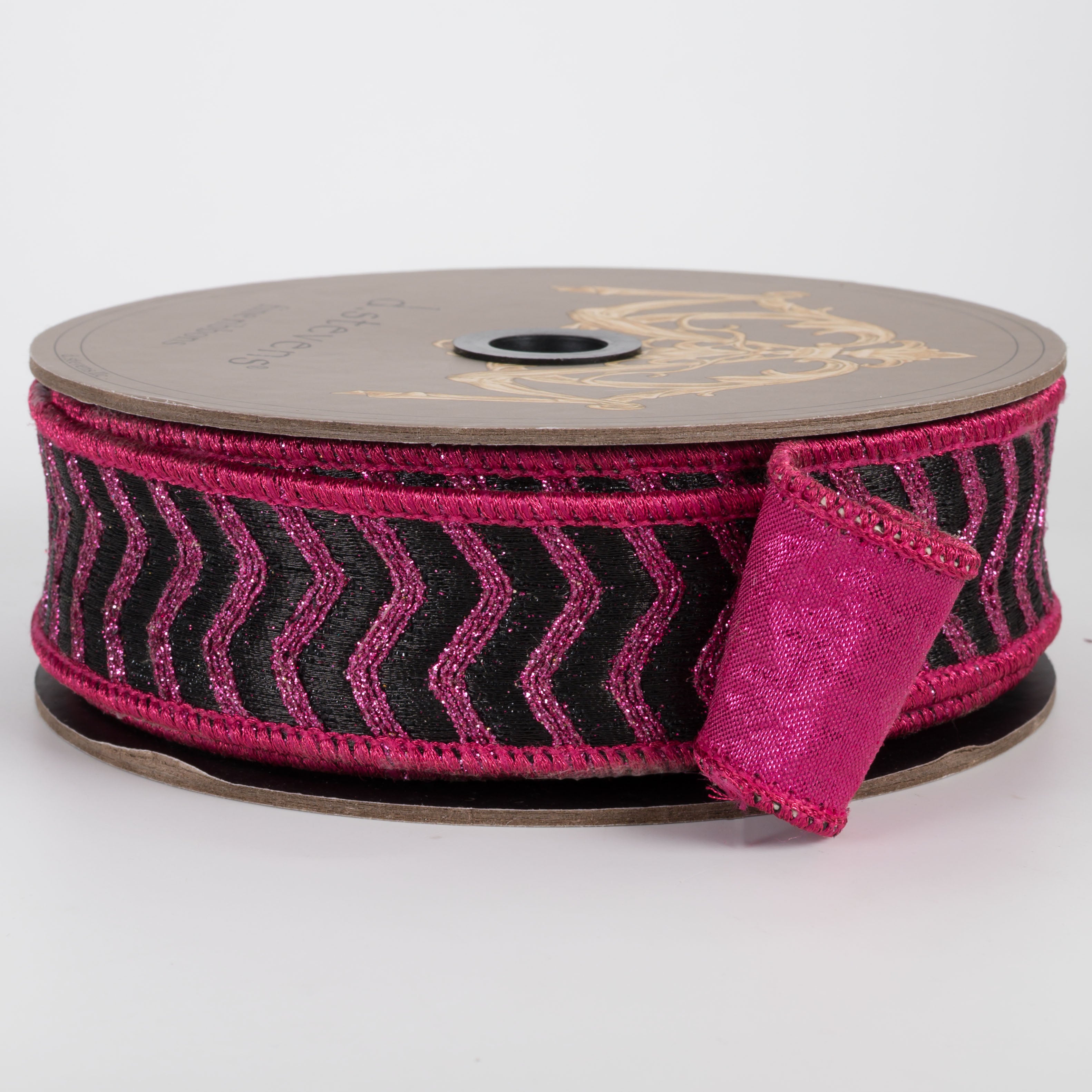 [D Stevens] 1.5" Bullion Chevron Wave Ribbon: Hot Pink & Black (10 Yards)