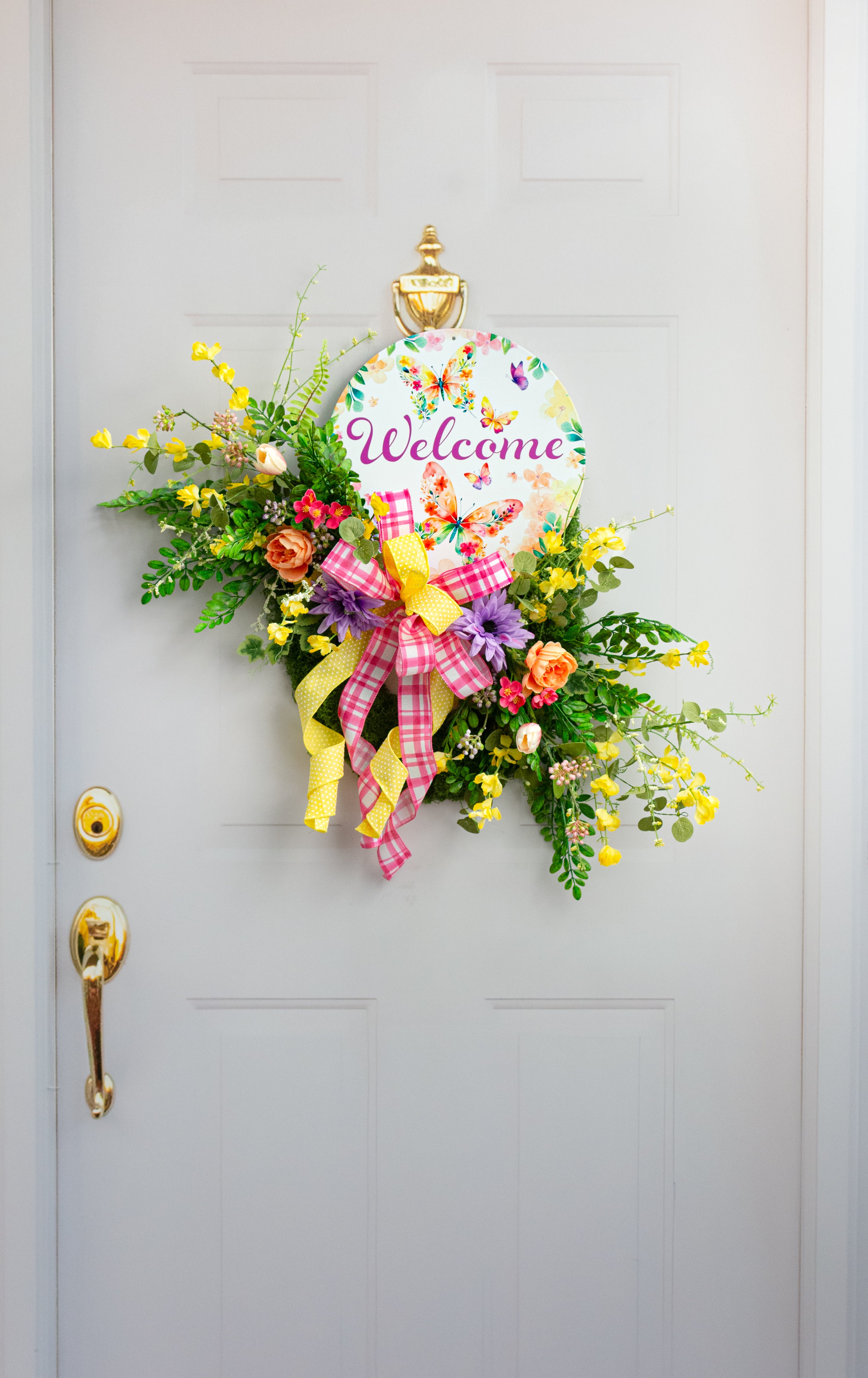12" Metal Sign: Botanical Butterflies Welcome