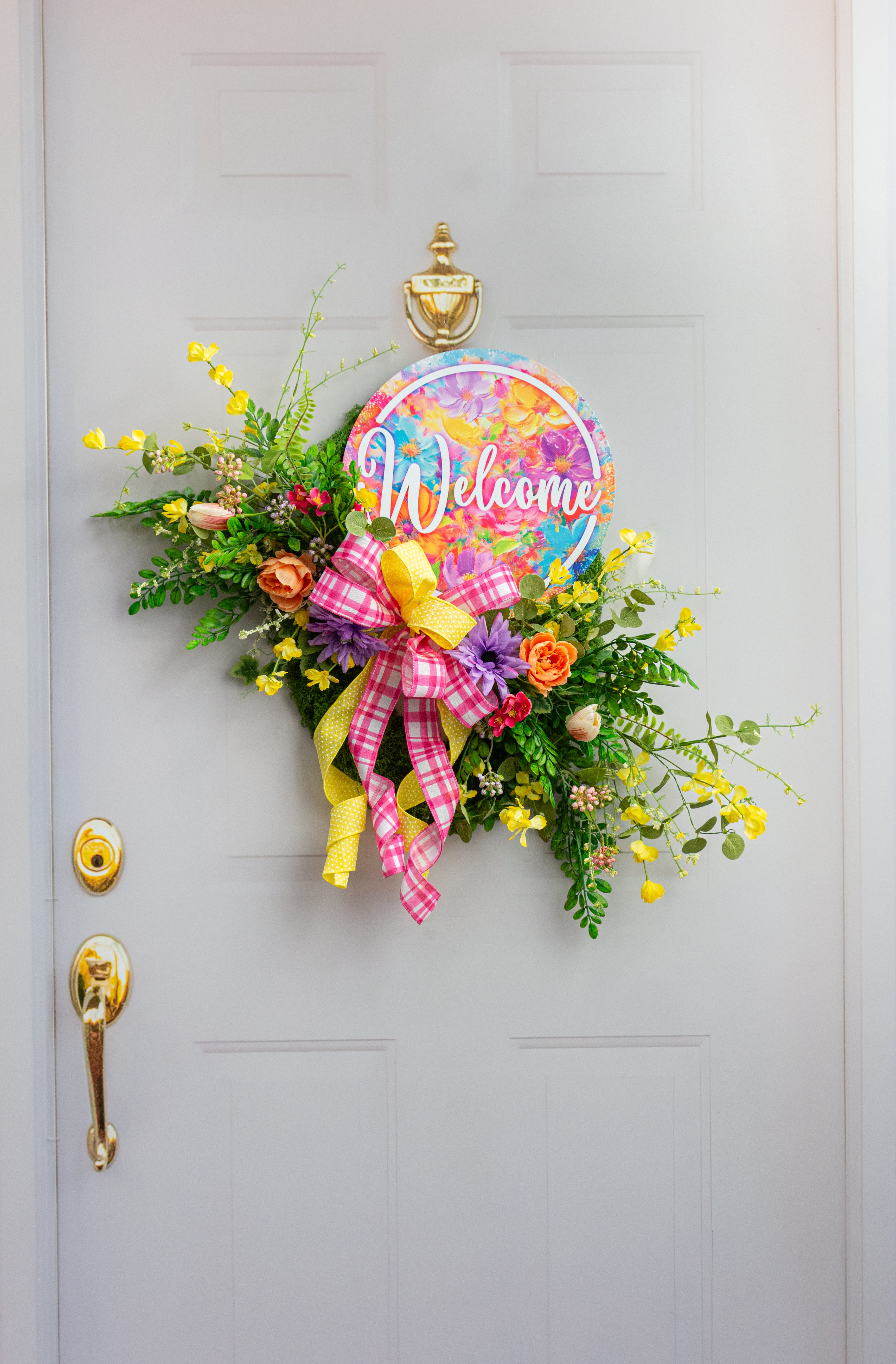 12" Metal Sign: Abstract Florals Welcome