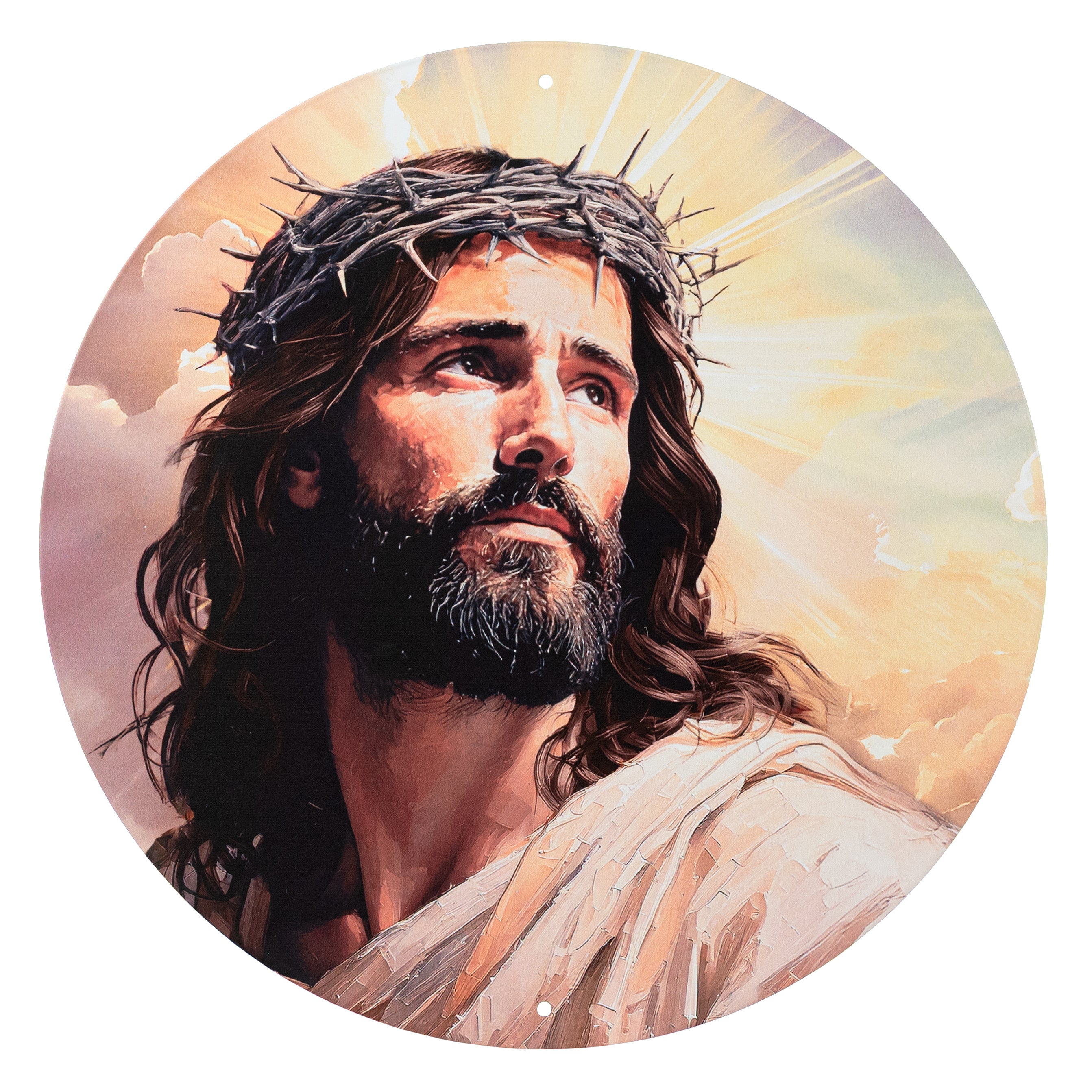 12" Round Metal Sign: Jesus Crown of Thorns