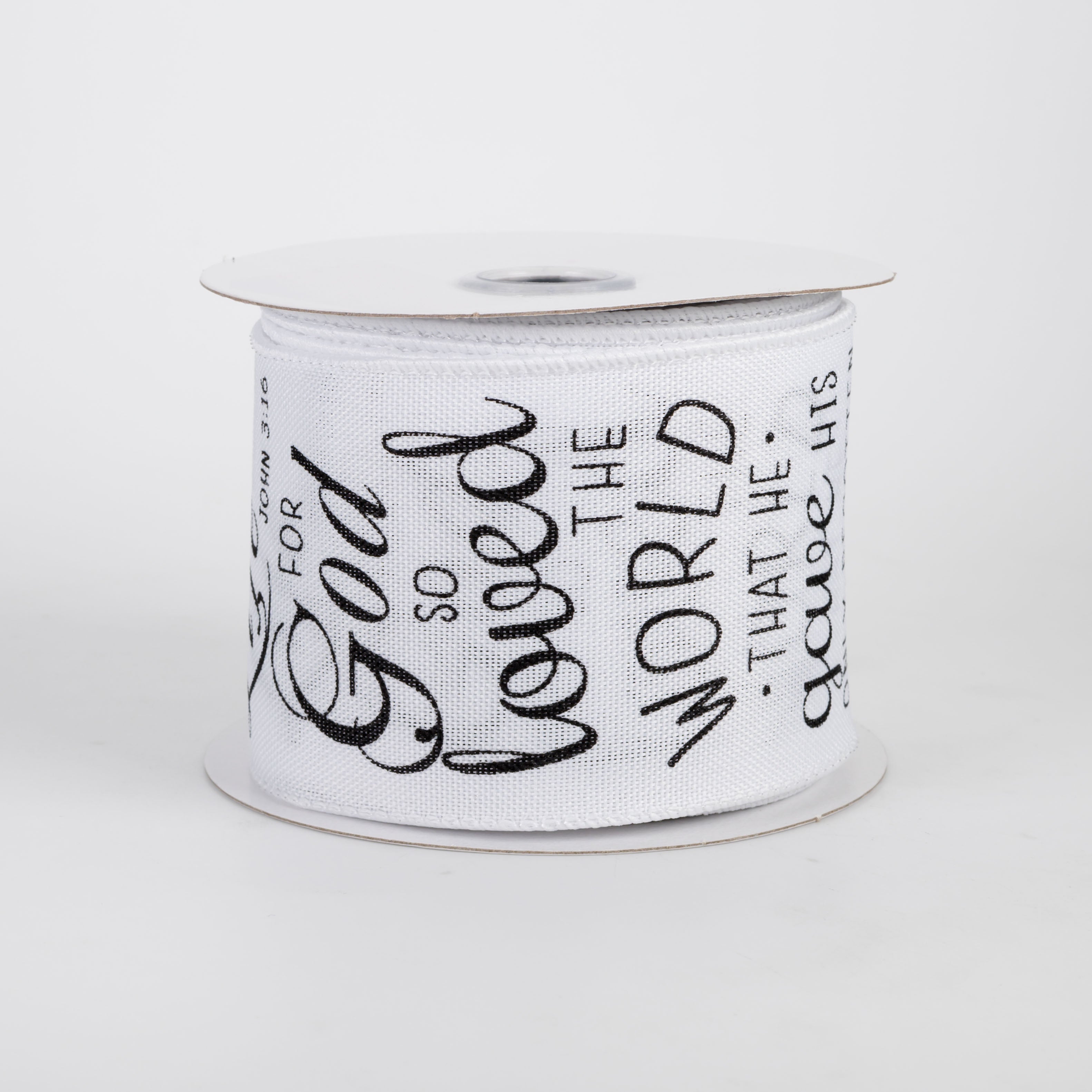 2.5" John 3:16 Ribbon: White (10 Yards)