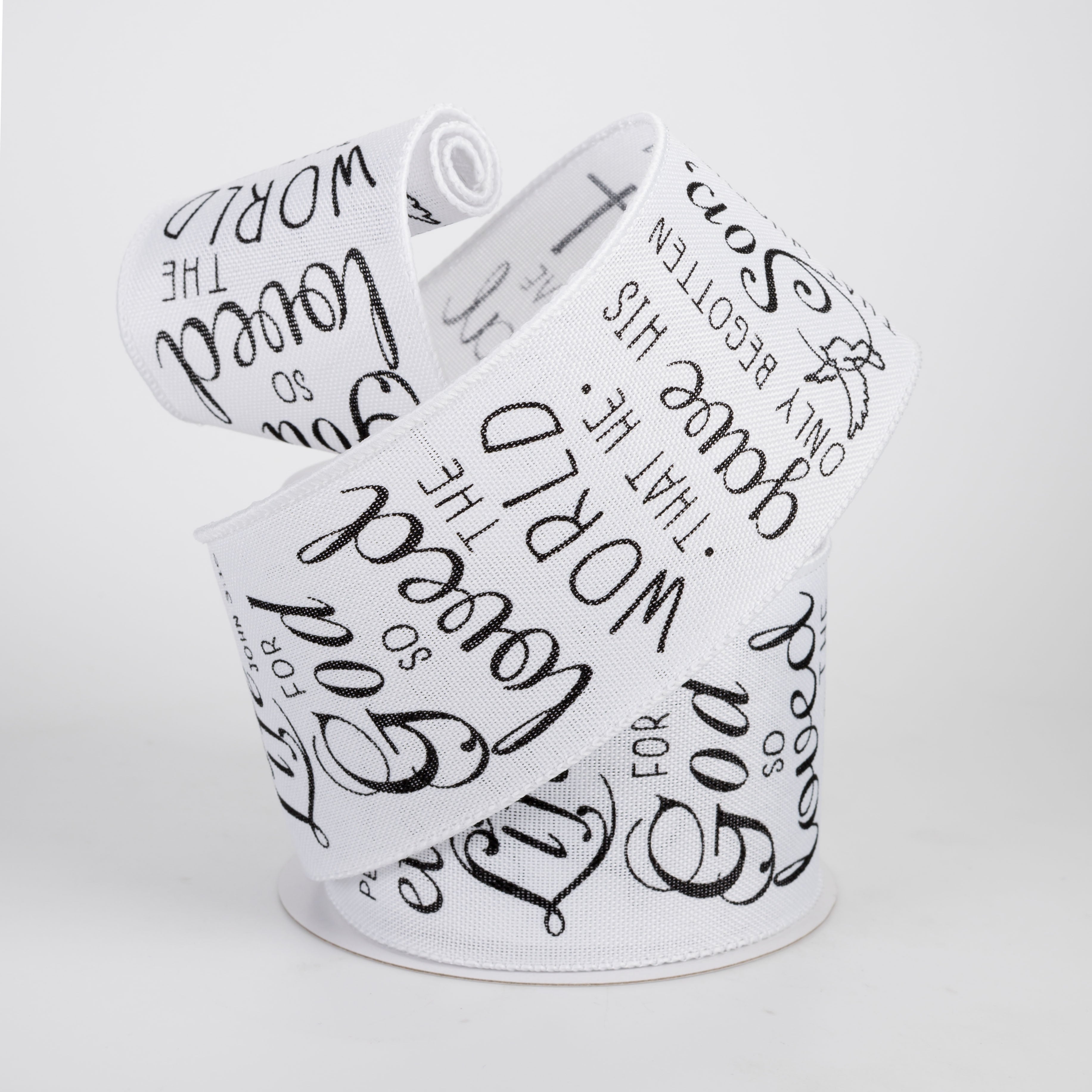 2.5" John 3:16 Ribbon: White (10 Yards)