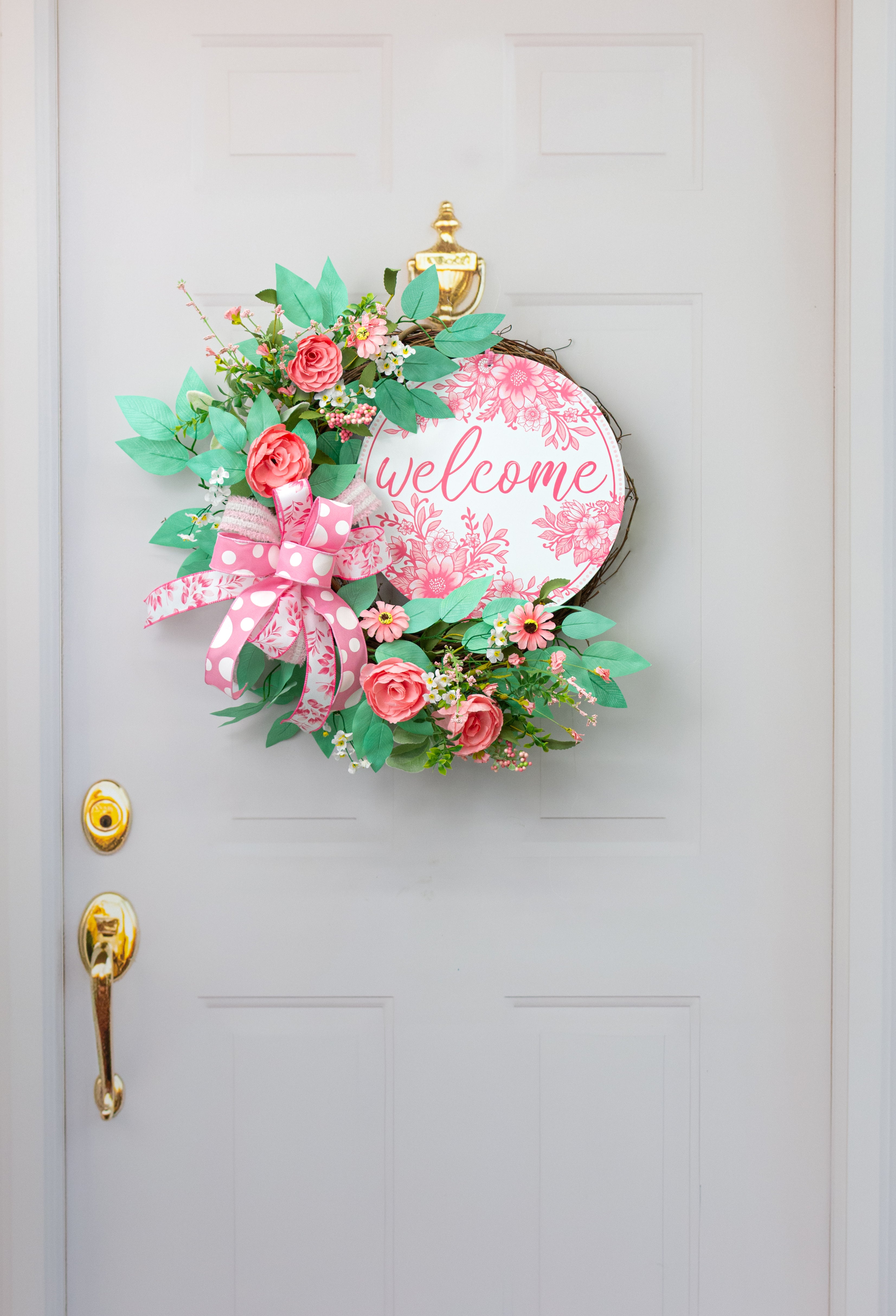 12" Metal Sign: Welcome Chinoiserie Floral Pink