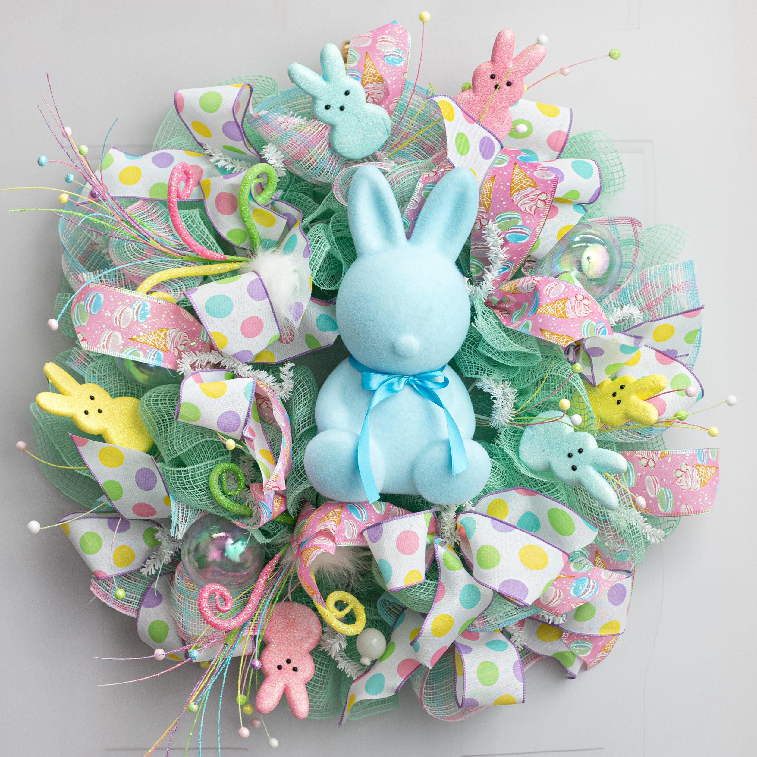 12" Modern Flocked Bunny Decor: Blue