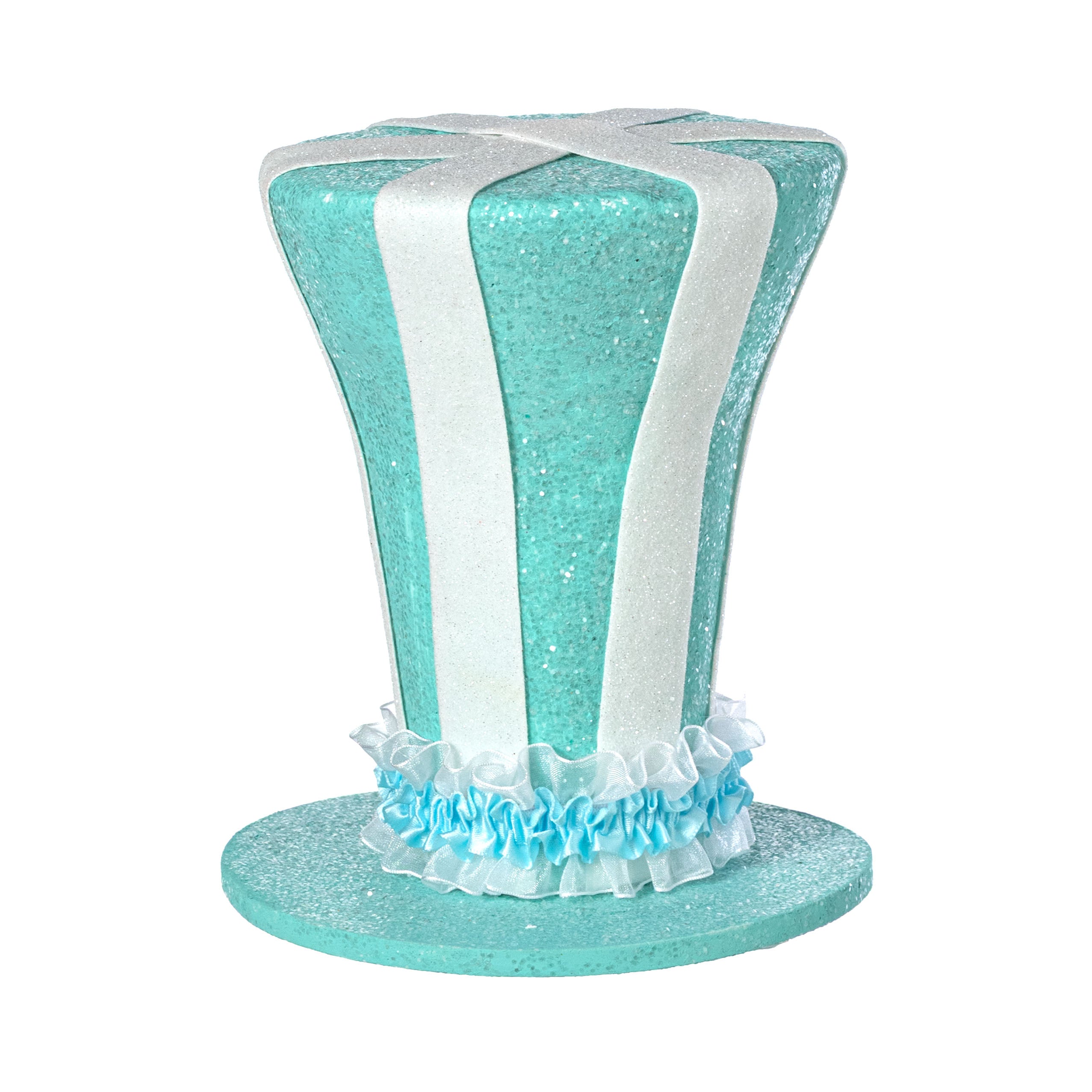 7.5" Striped Glitter Top Hat Decor: Mint Blue