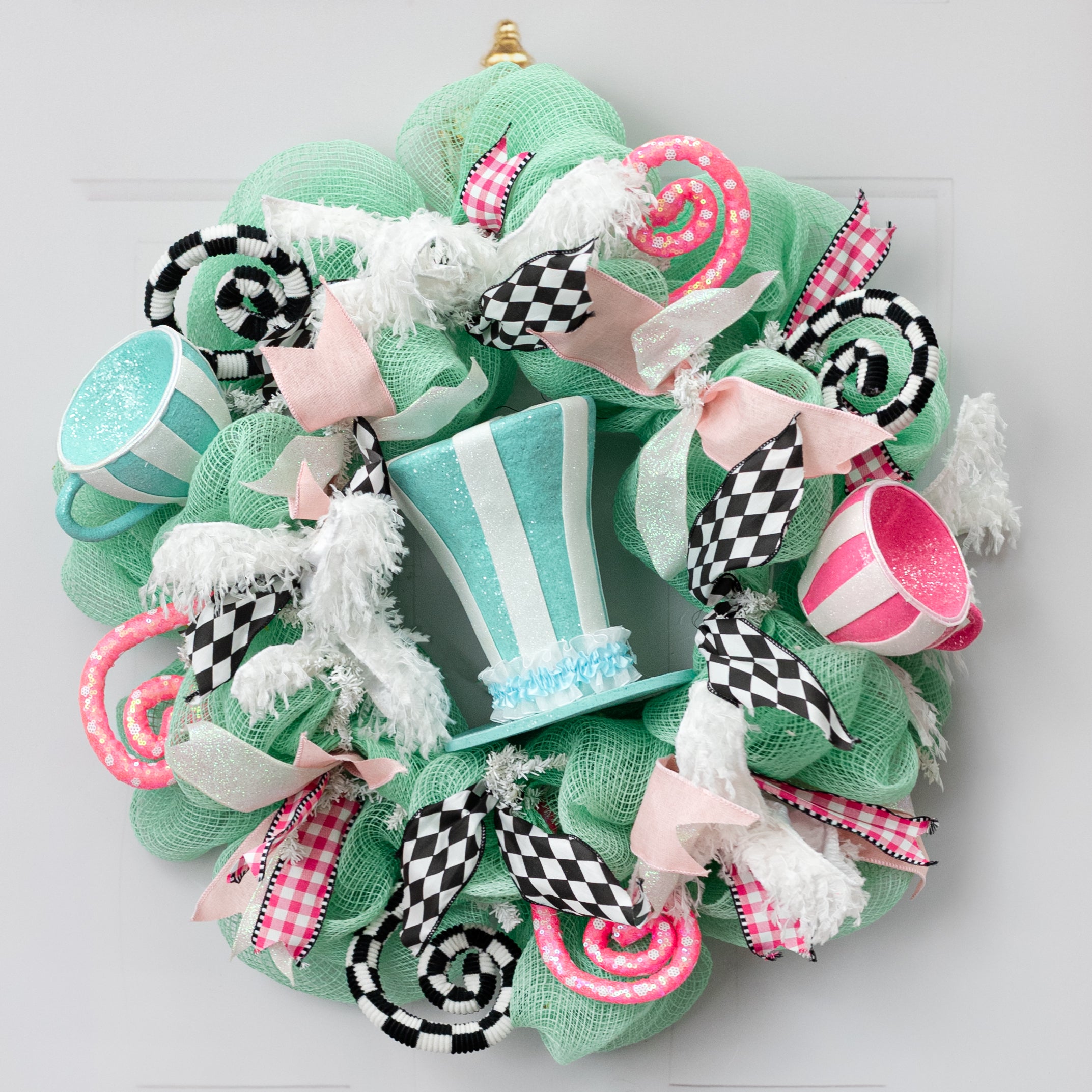 7.5" Striped Glitter Top Hat Decor: Mint Blue