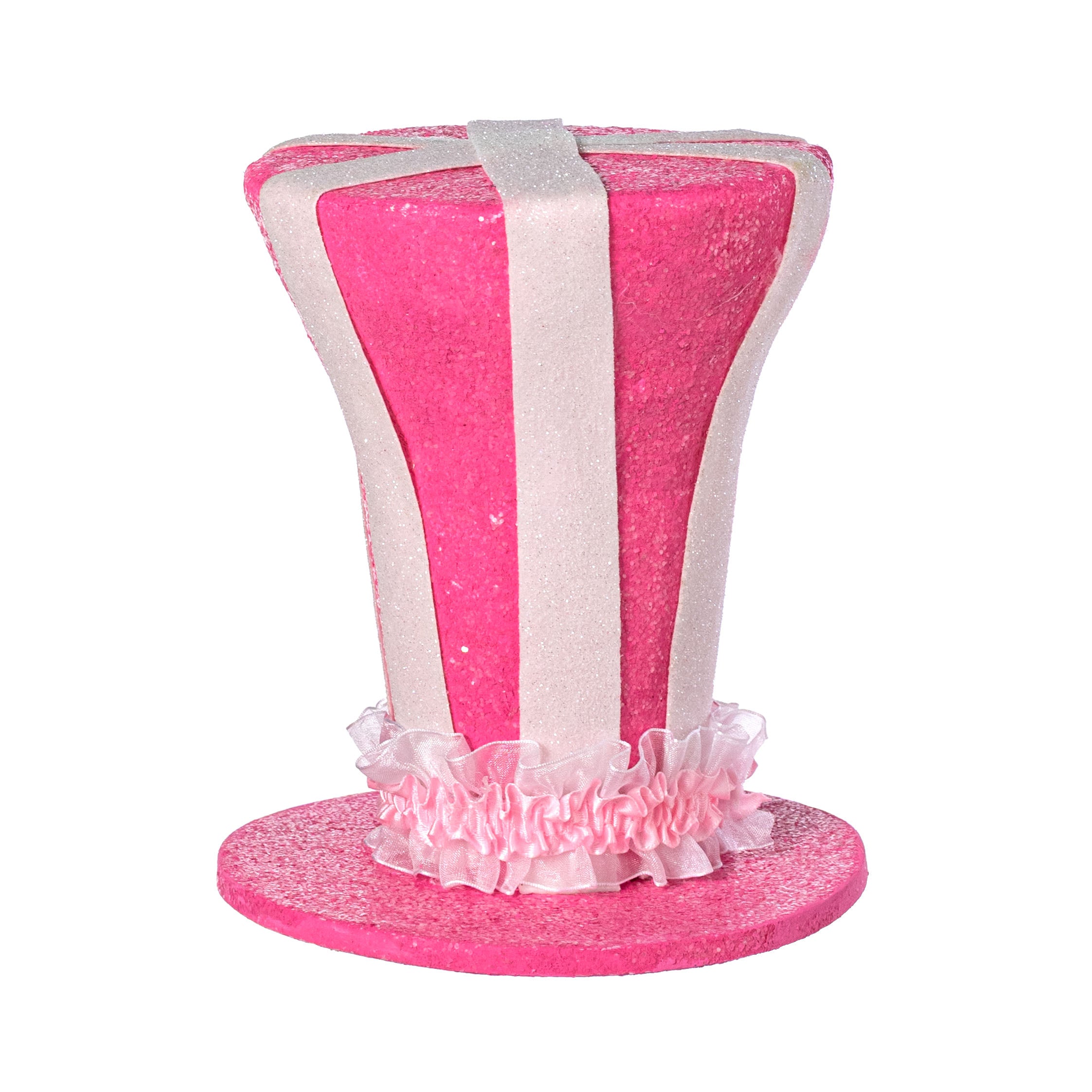7.5" Striped Glitter Top Hat Decor: Hot Pink