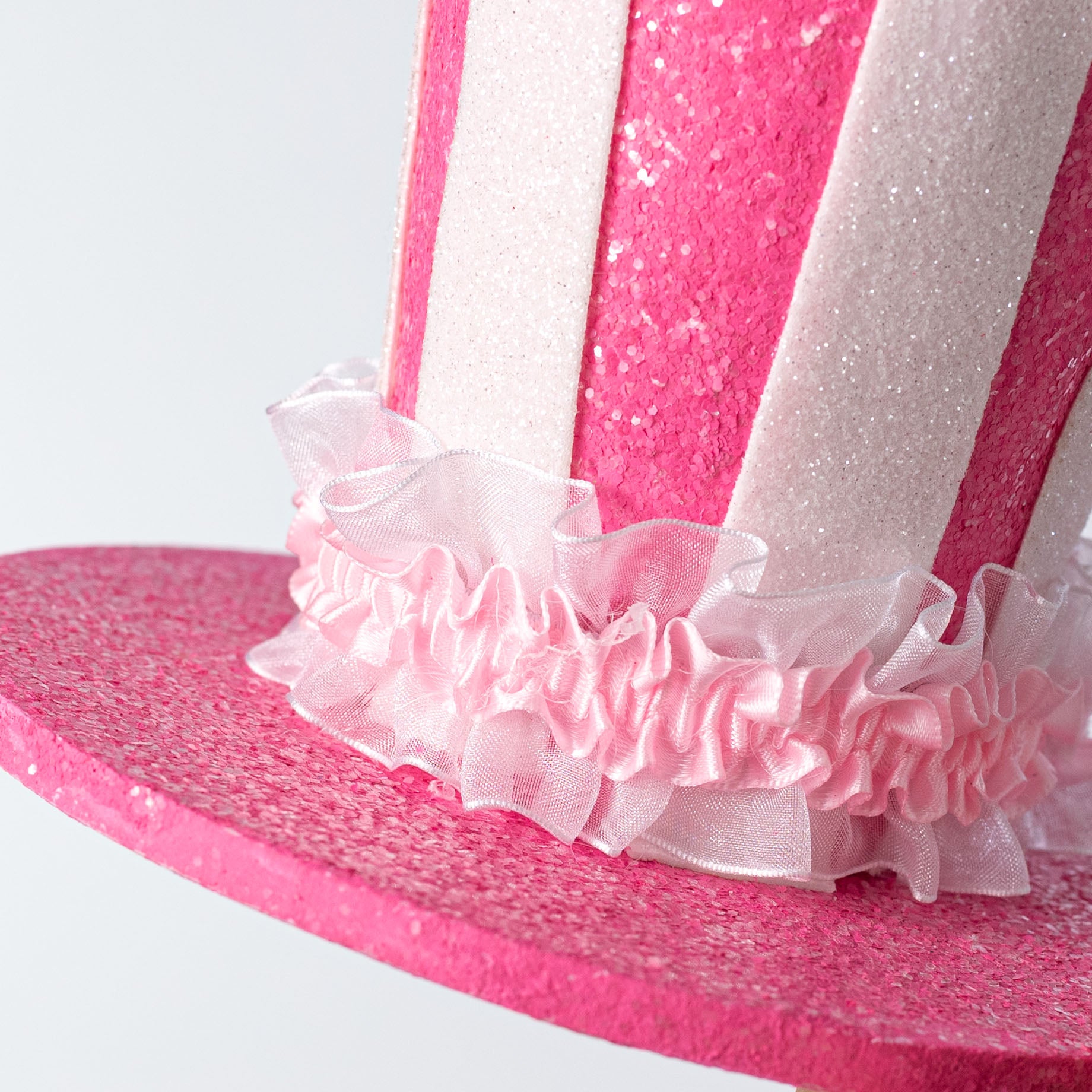 7.5" Striped Glitter Top Hat Decor: Hot Pink