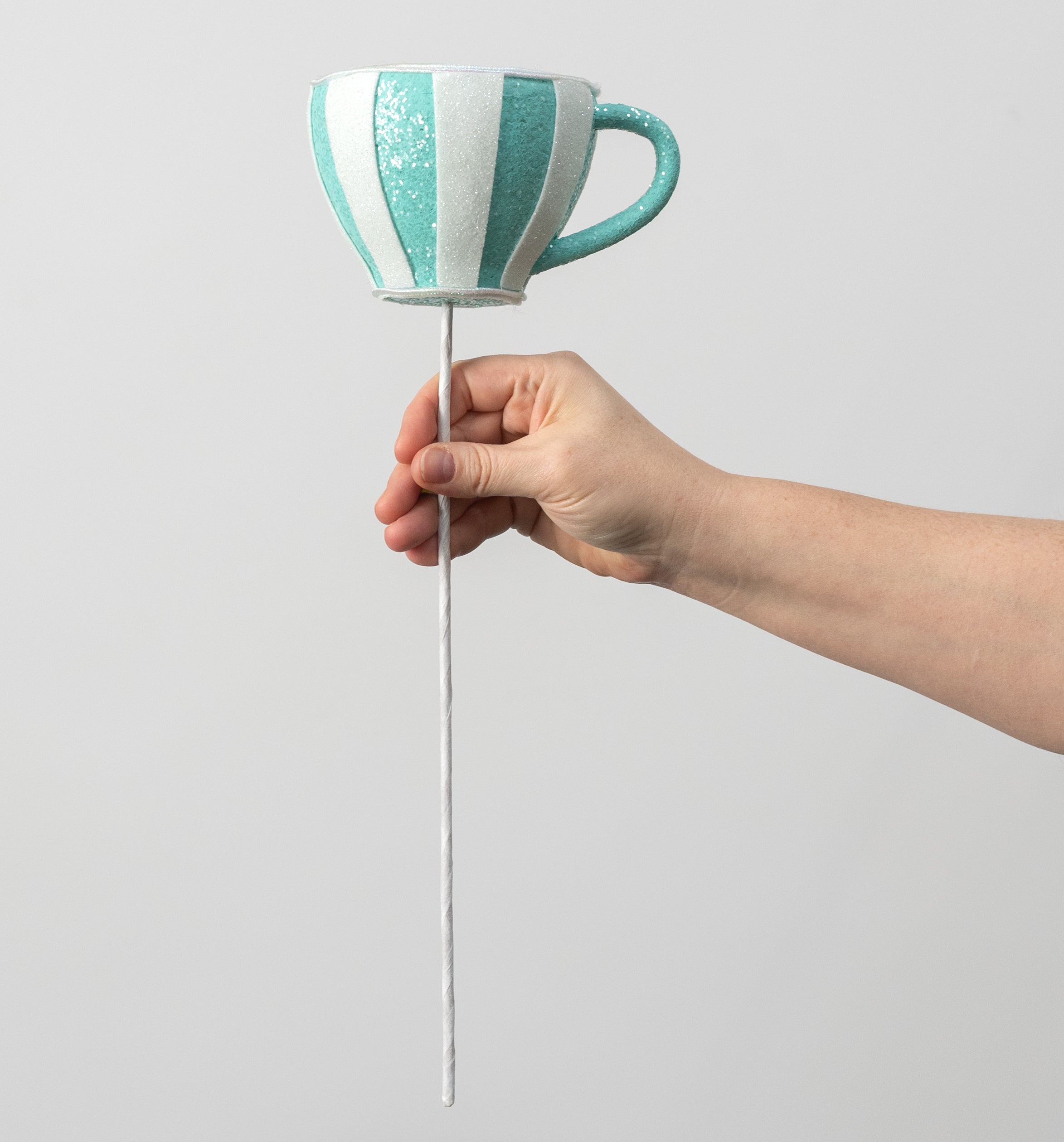 6" x 16" Striped Tea Cup Pick: Mint Blue
