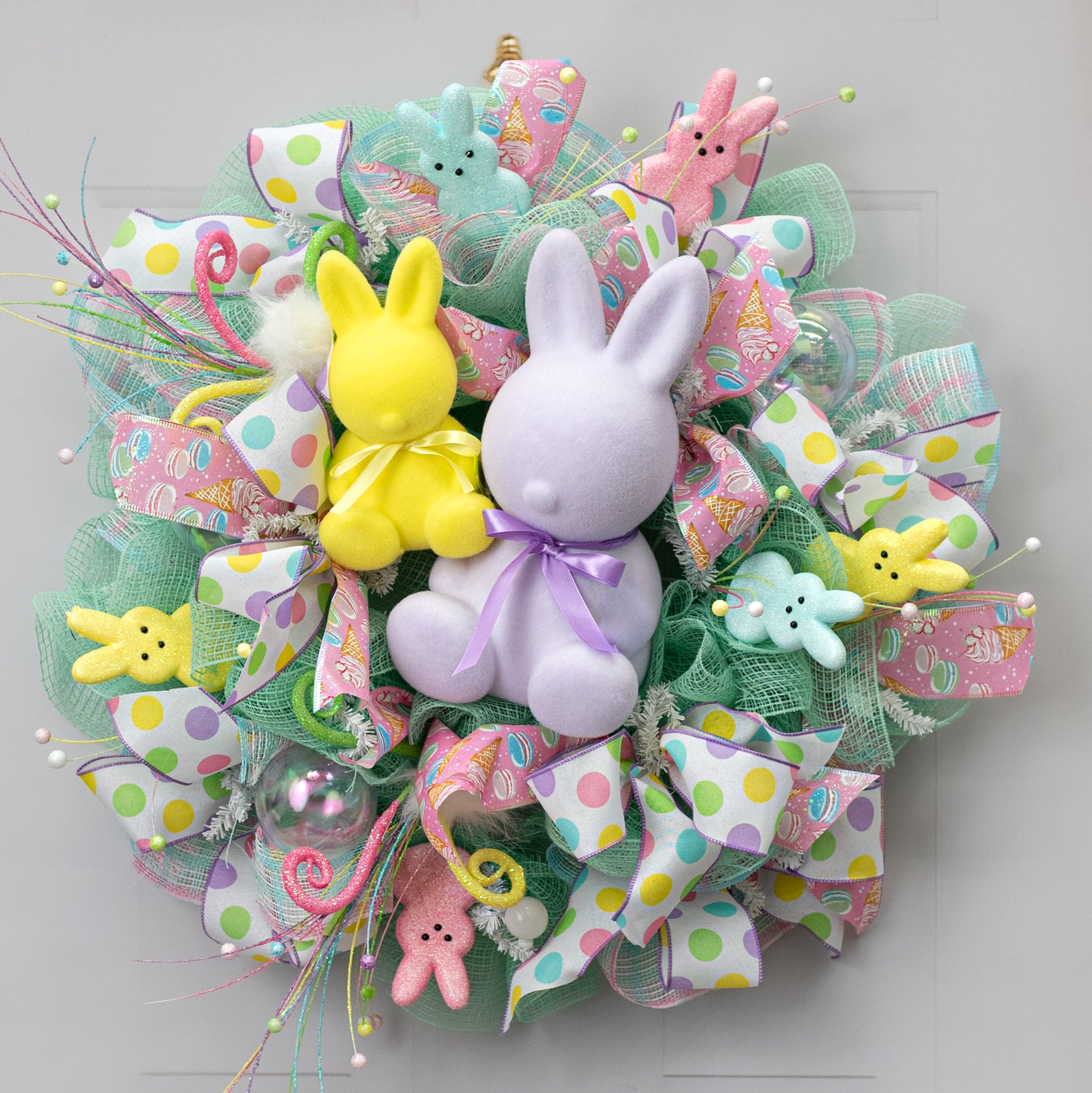 12" Modern Flocked Bunny Decor: Lavender