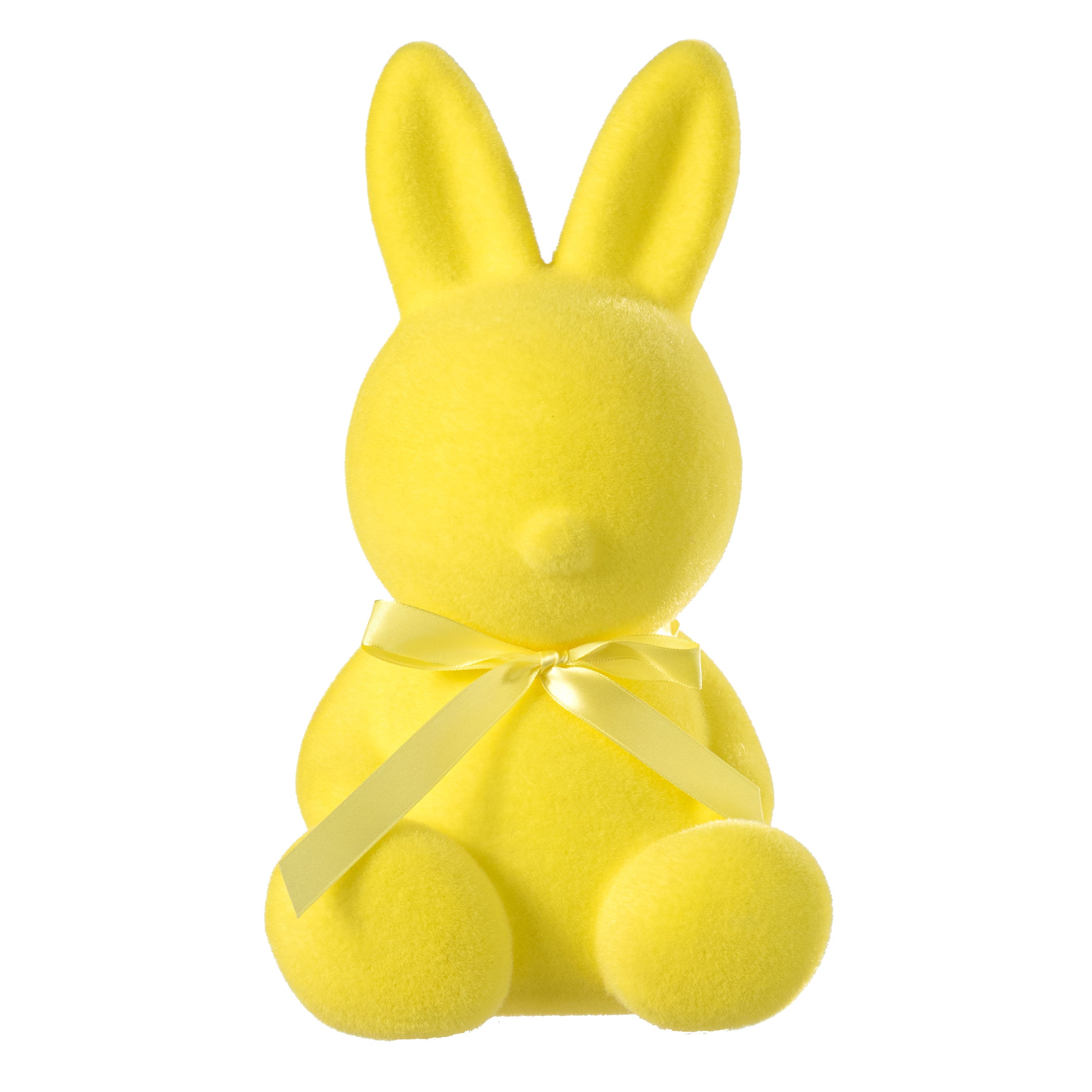 12" Modern Flocked Bunny Decor: Yellow