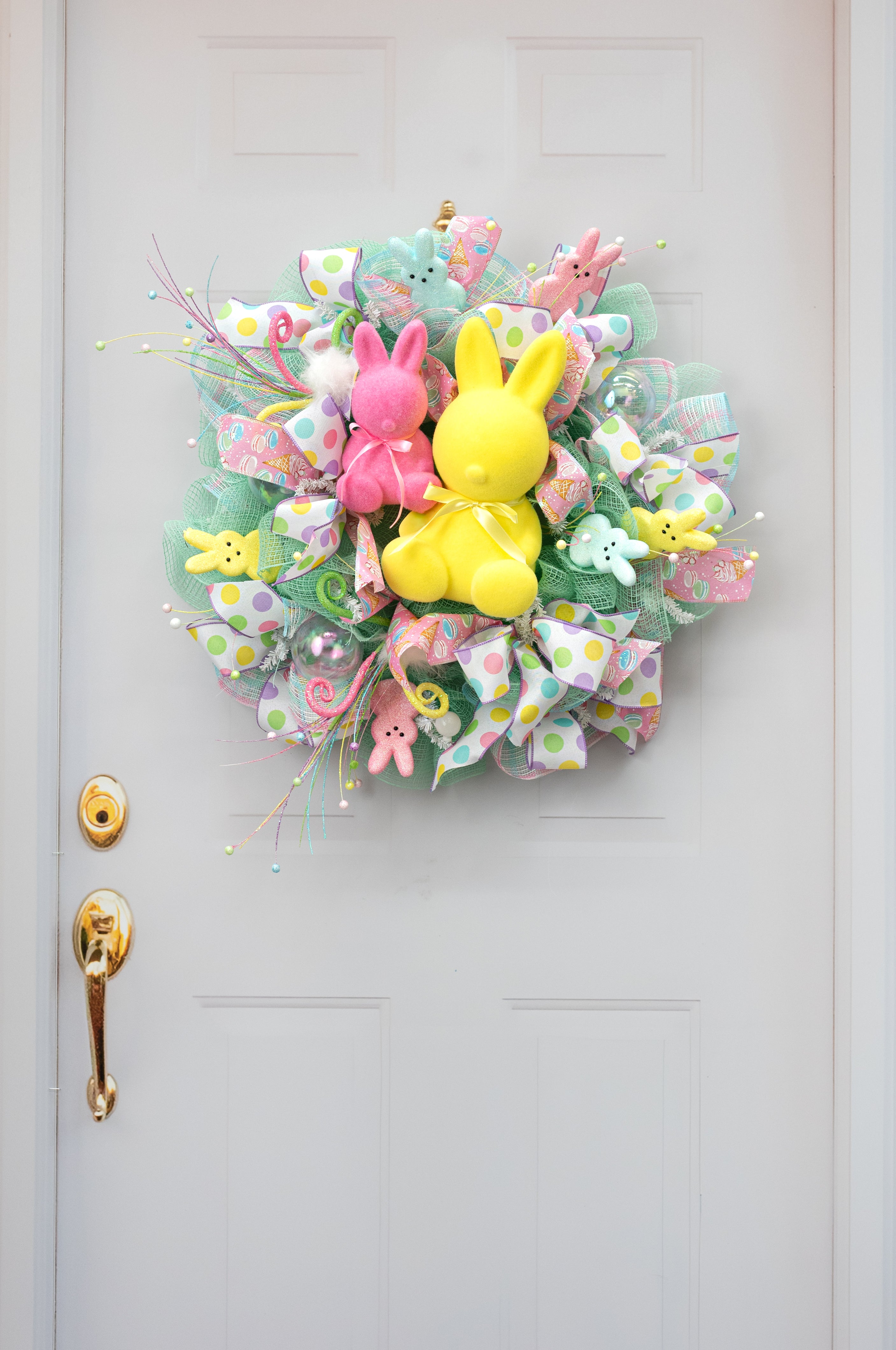 12" Modern Flocked Bunny Decor: Yellow
