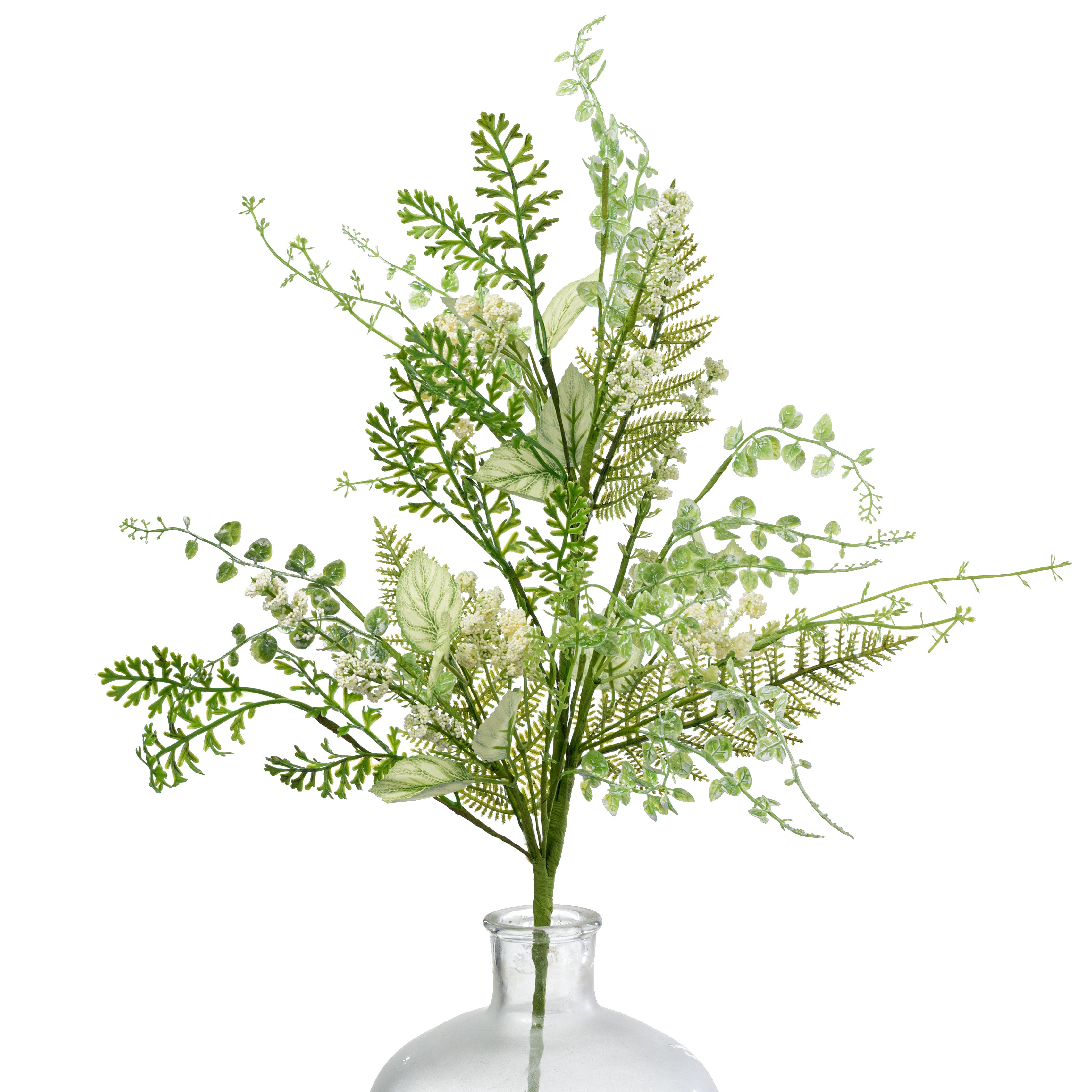 28" Mixed Ferns & Leaves Spray: Cream