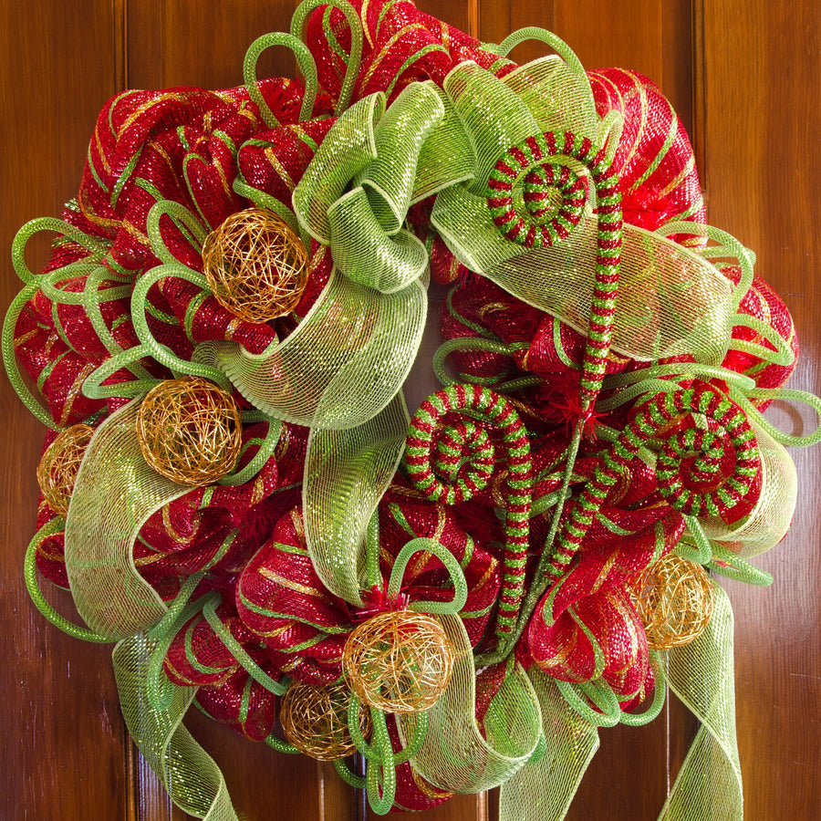 30" Fuzzy Tinsel Curl: Red & Lime Green