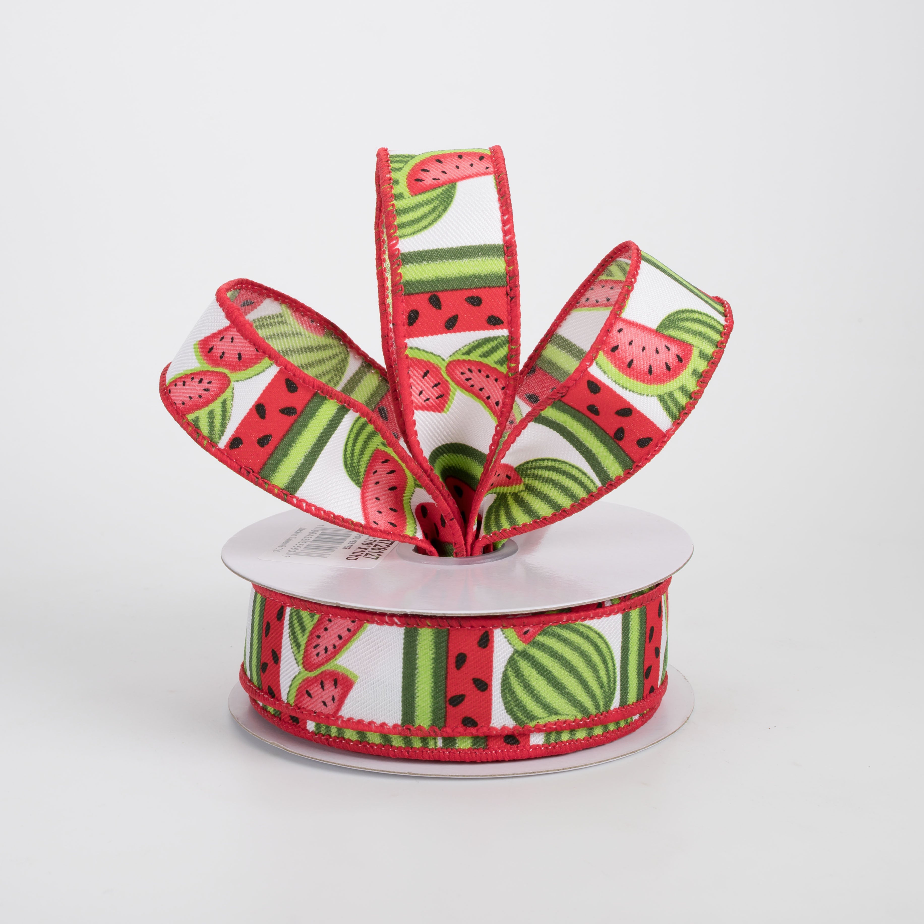 7/8" Watermelon Seeds & Stripes Ribbon: White (10 Yards)