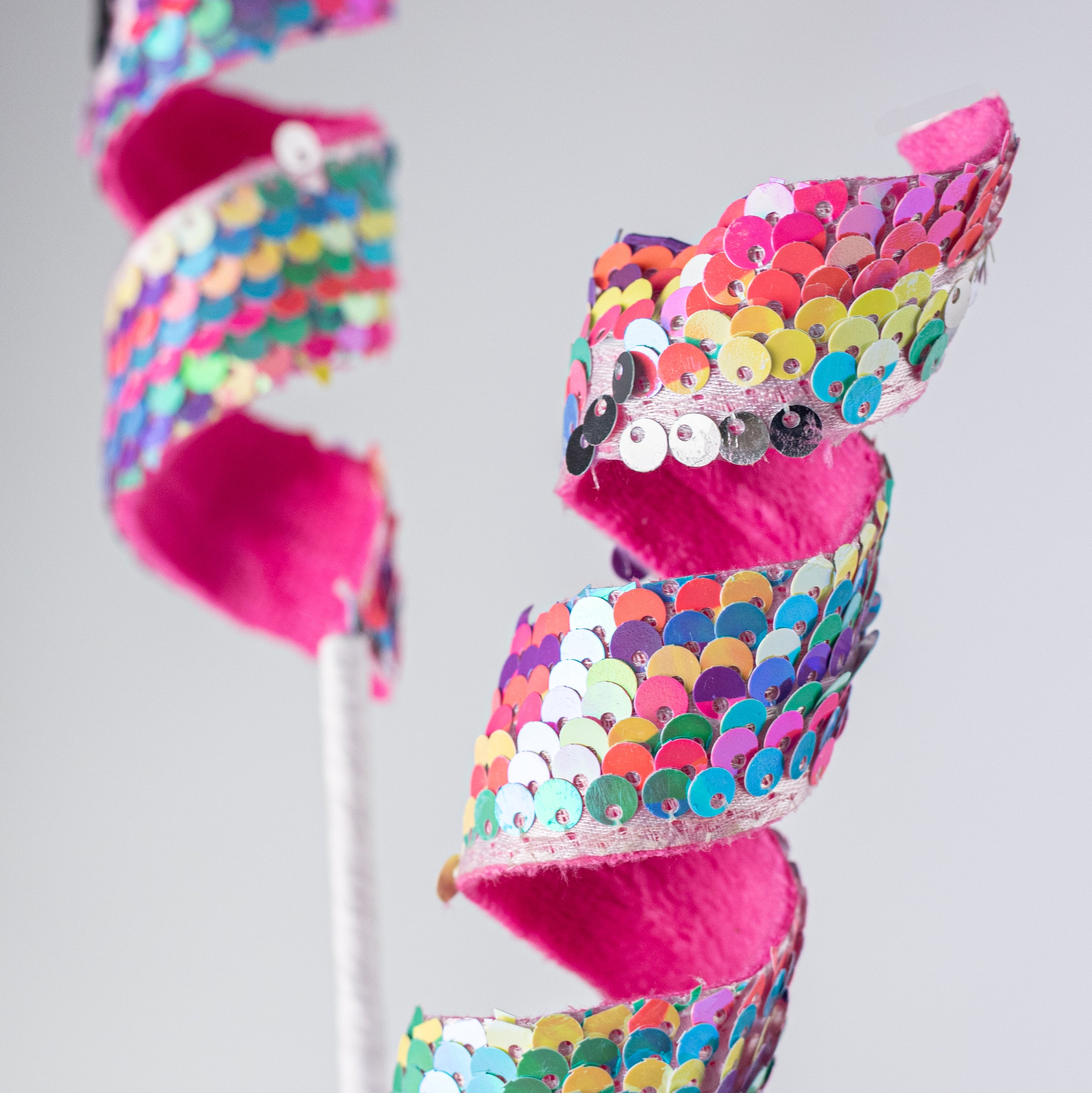 28" Sequin Curly Spray: Iridescent Neon Disco