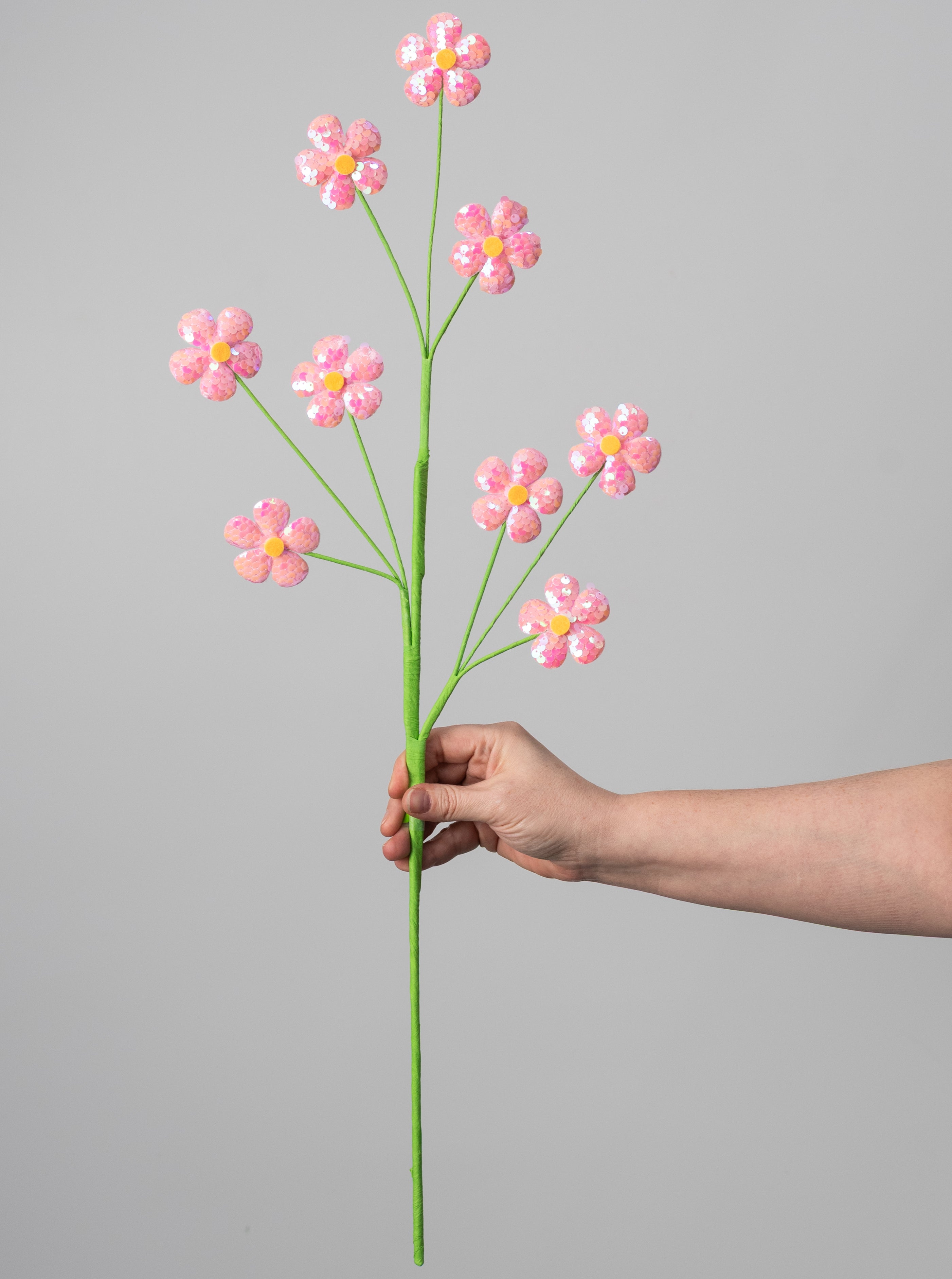 27" Sequin Daisies Spray: Pink