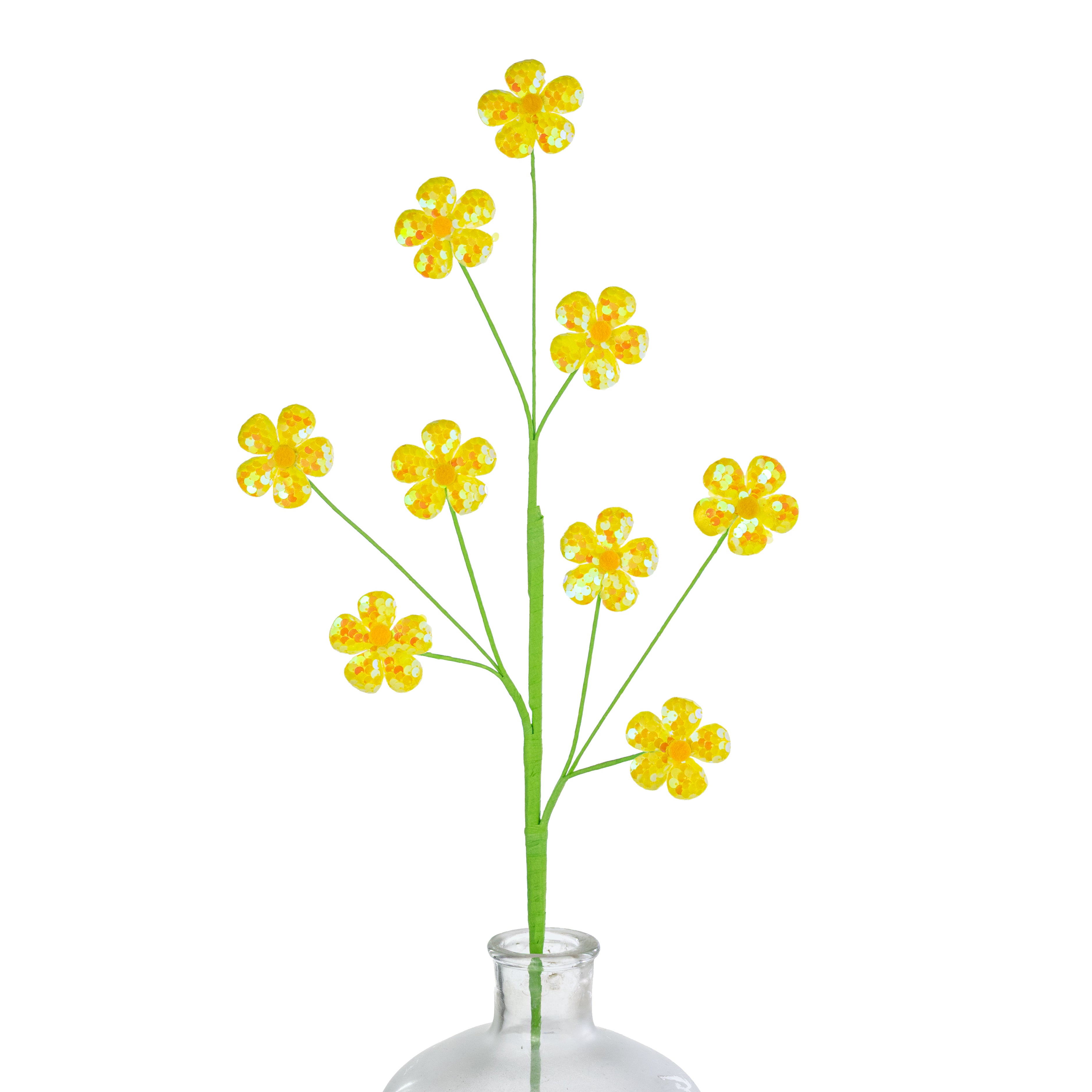 27" Sequin Daisies Spray: Yellow