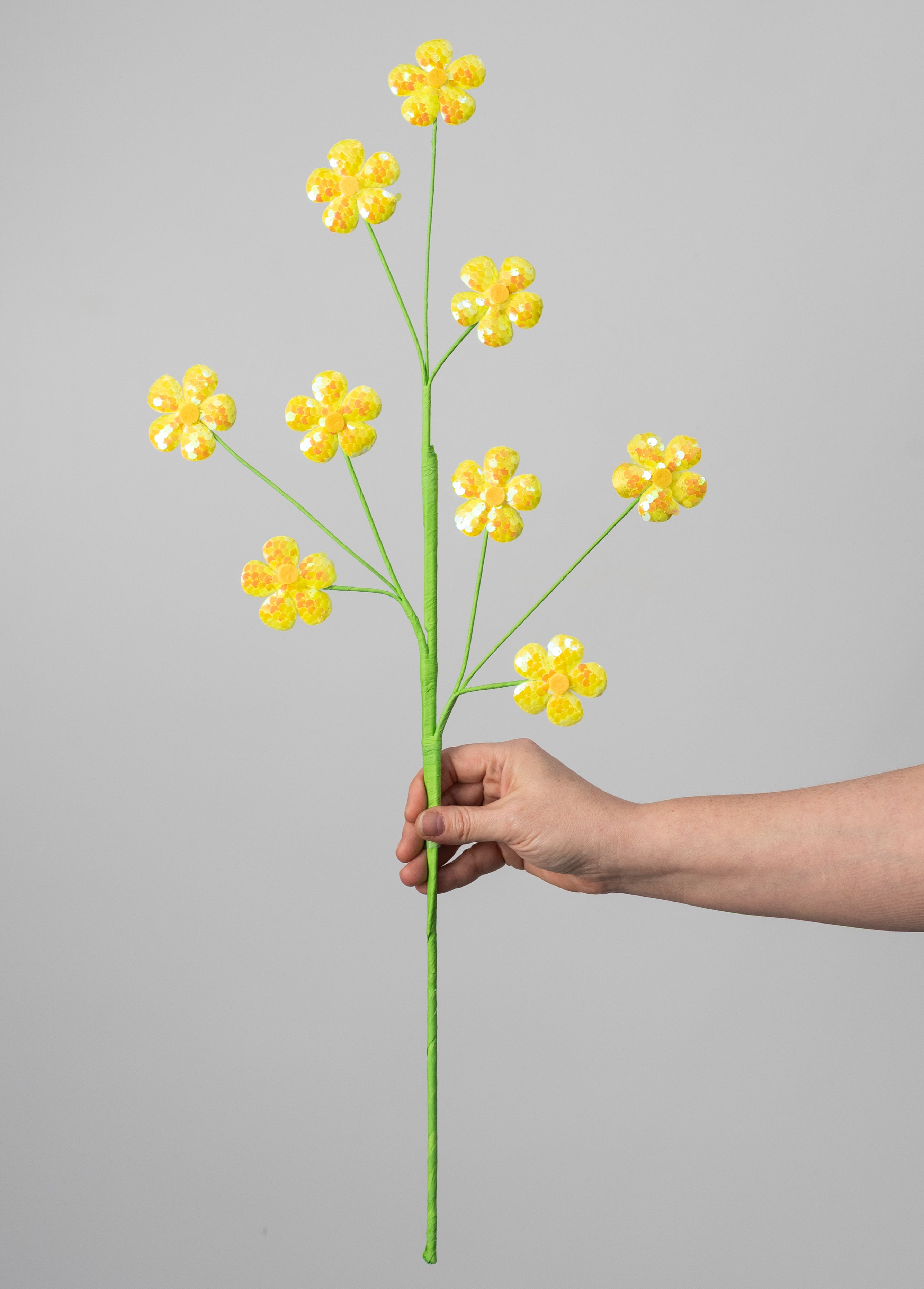 27" Sequin Daisies Spray: Yellow