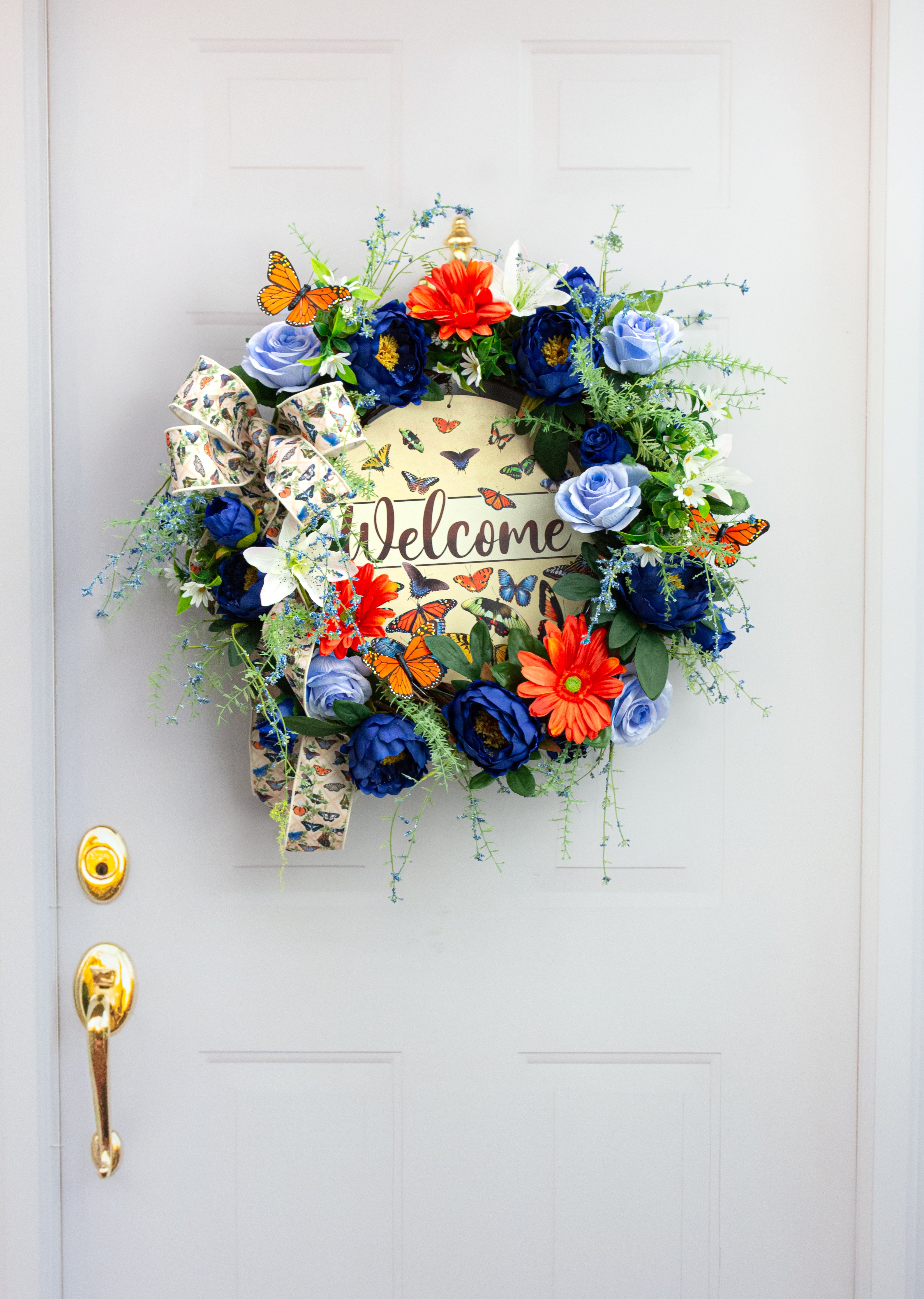 12" Metal Sign: Multicolor Butterflies Welcome