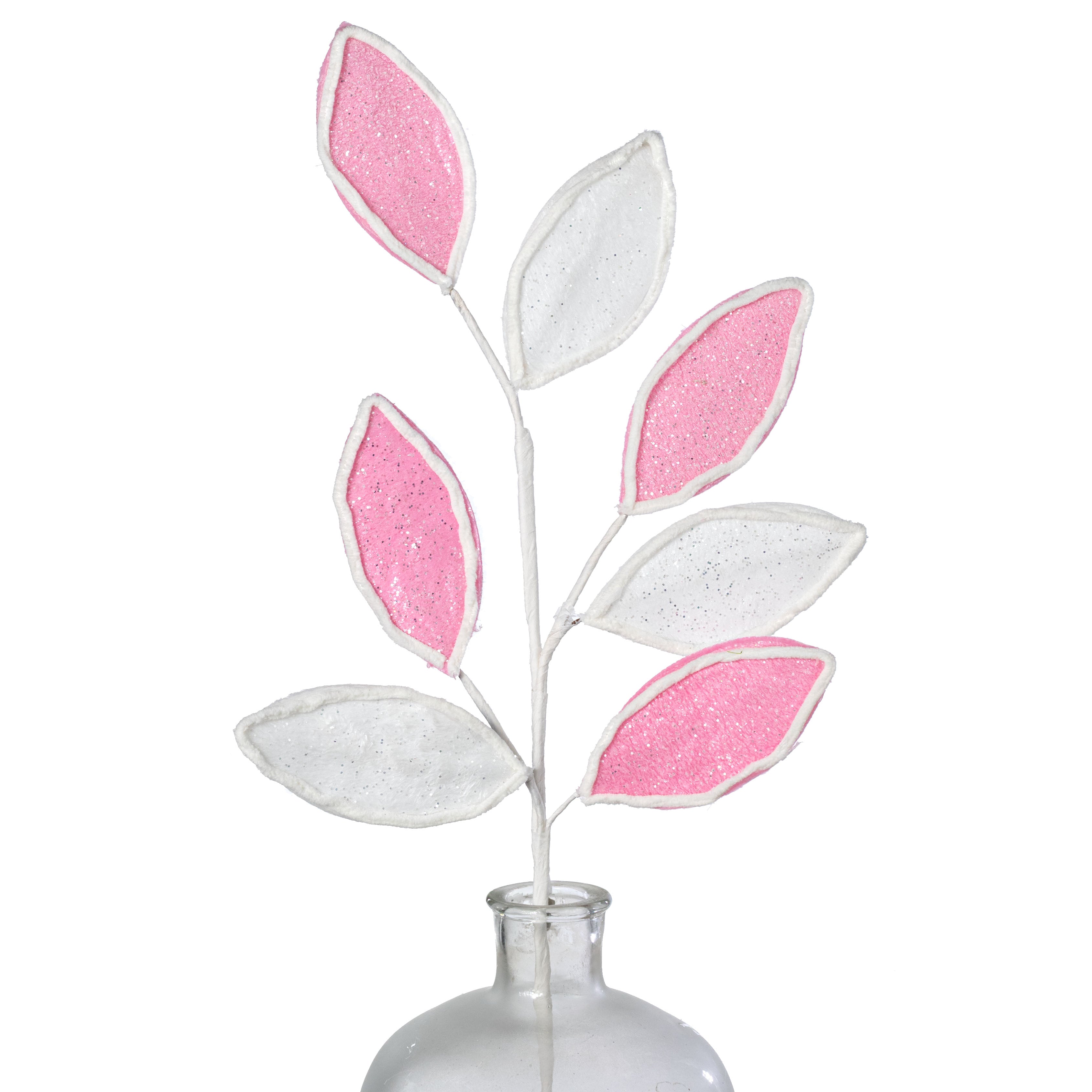 28" Glittered Magnolia Leaves Spray: Pink & White