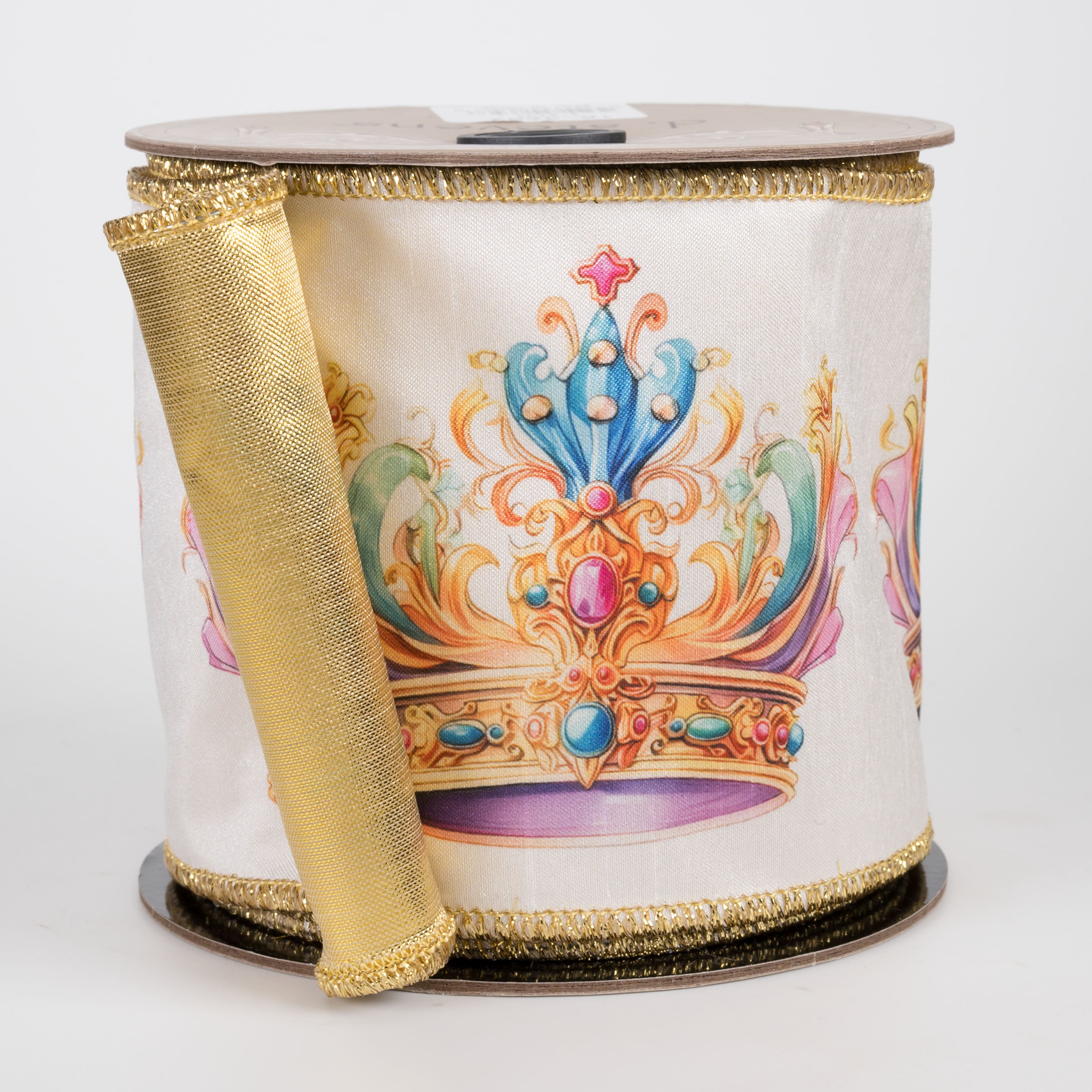 [D Stevens] 4" Satin Regal Crown Ribbon: Gold Back (10 Yards)