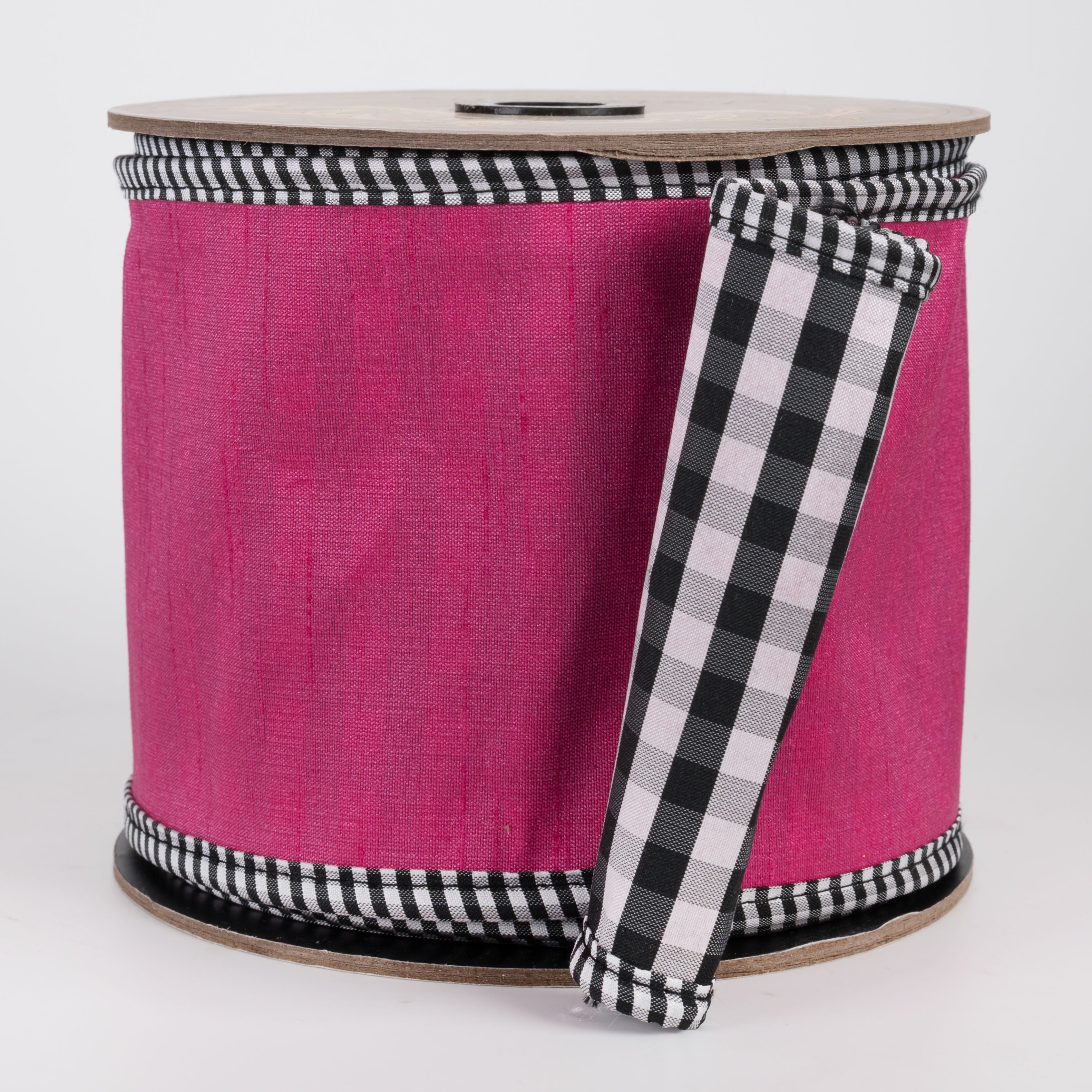 [D Stevens] 4" Carousal Dupioni Check Back Ribbon: Hot Pink (10 Yards)