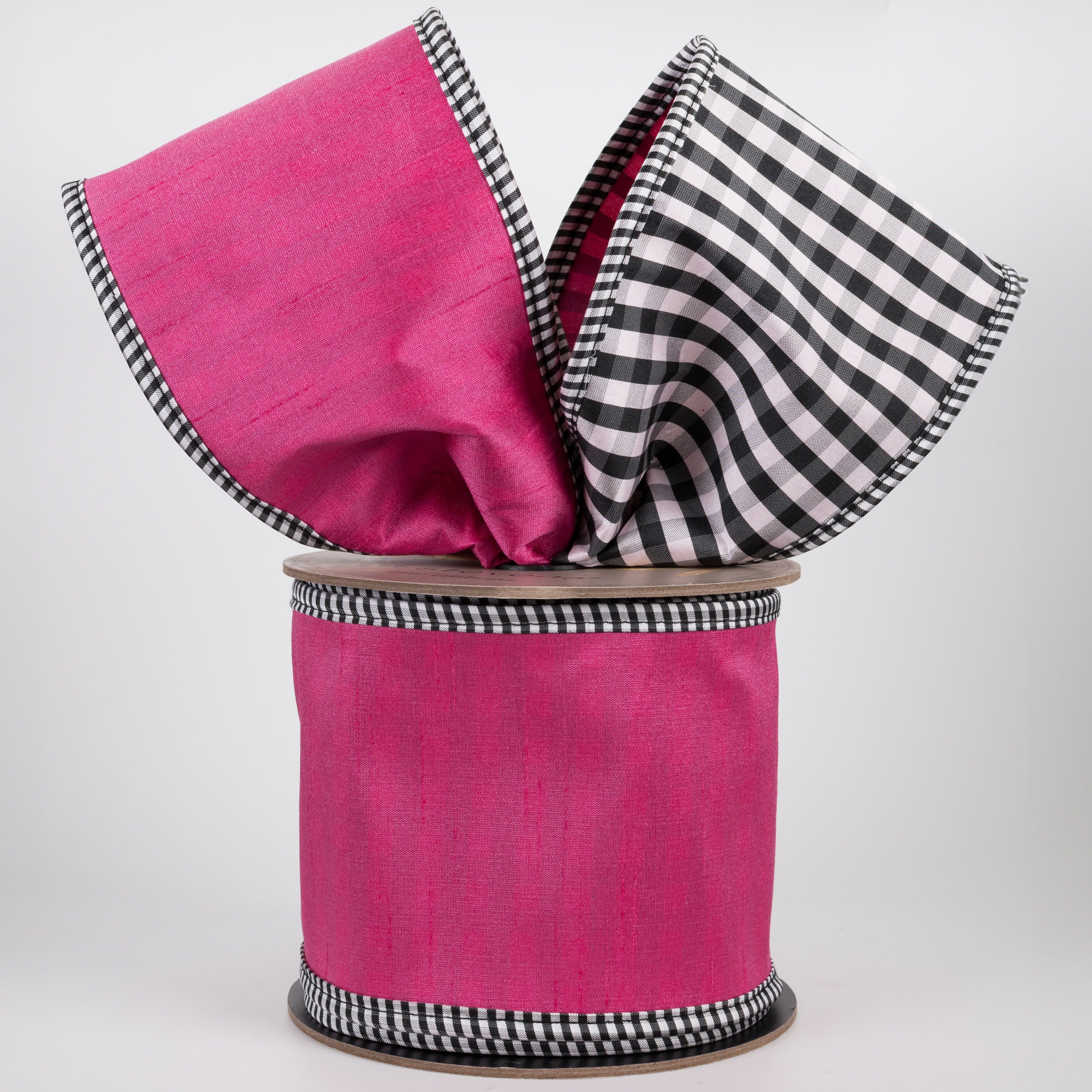 [D Stevens] 4" Carousal Dupioni Check Back Ribbon: Hot Pink (10 Yards)
