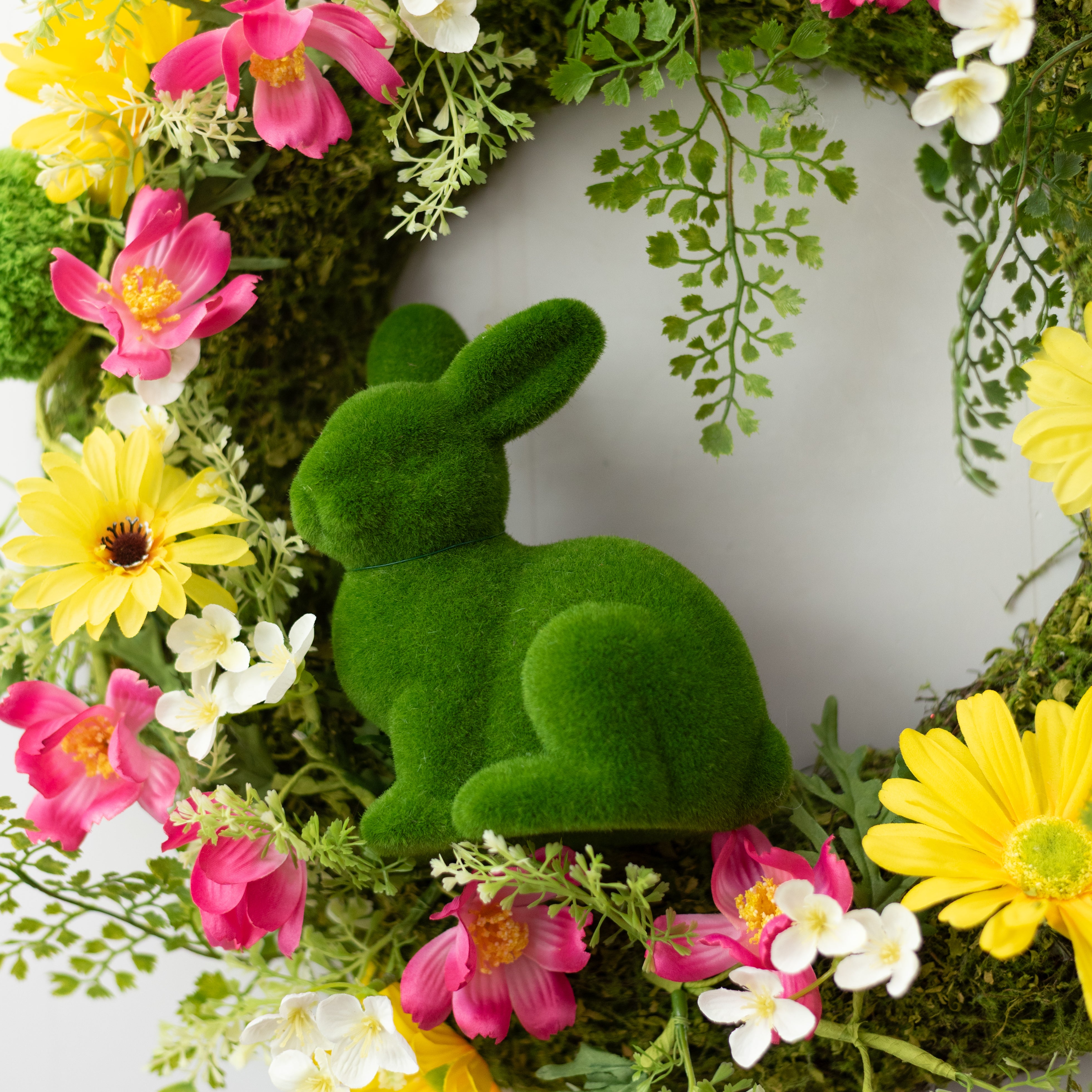 7.5" Flocked Sitting Bunny: Moss Green