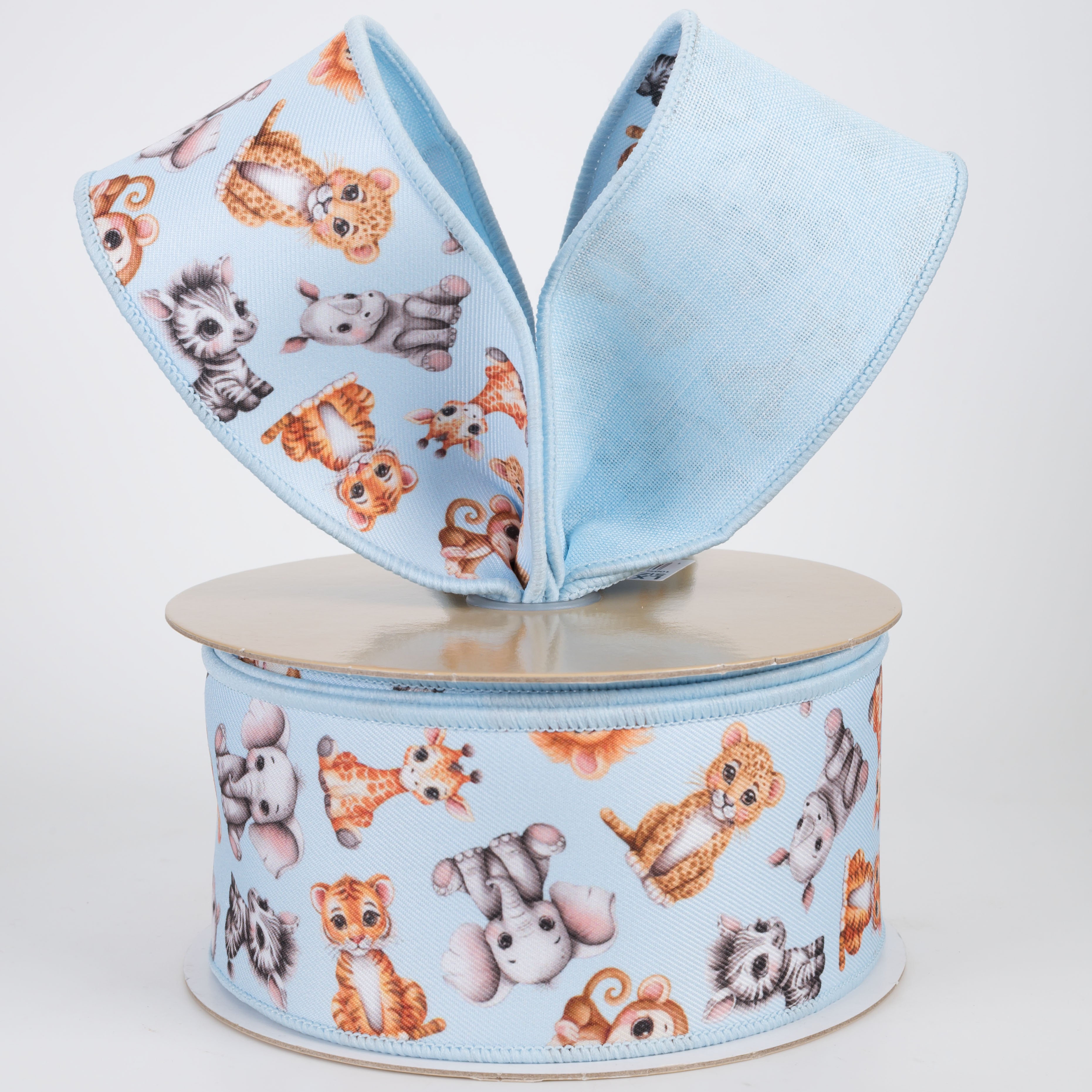 2.5" Double Sided Fused Baby Animals Ribbon: Blue (10 Yards)