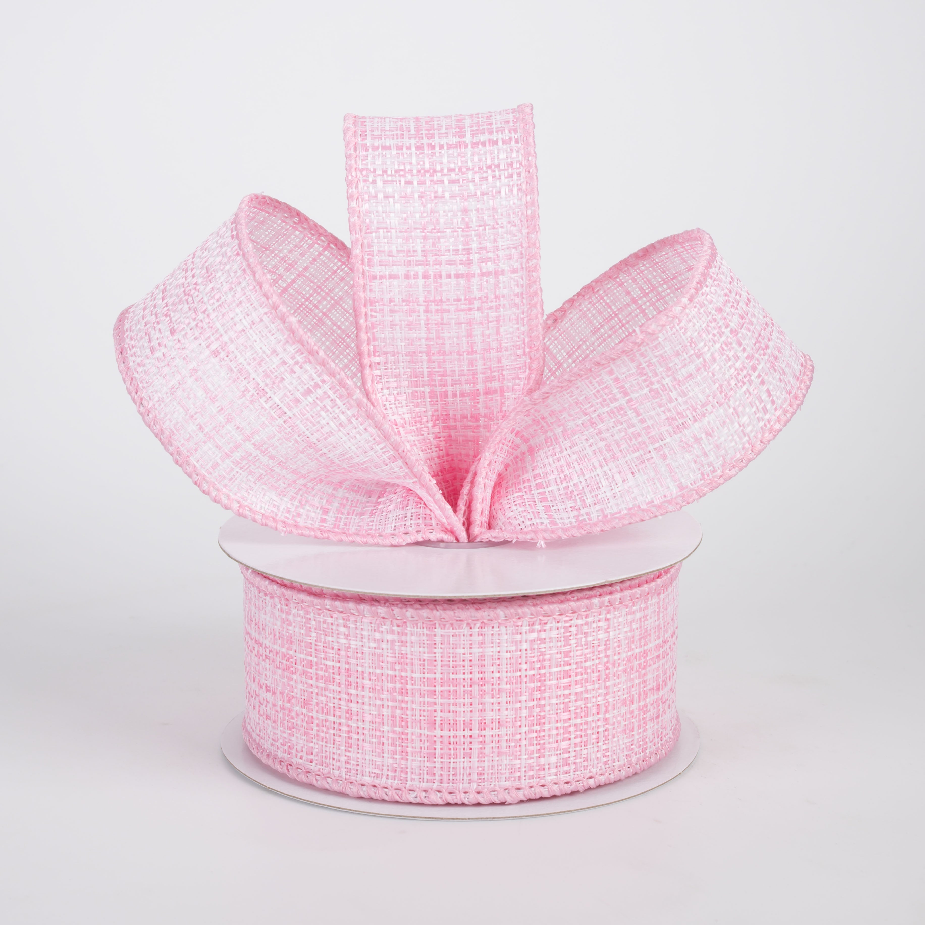 1.5" Two-Tone Tweed Ribbon: Pink & White (10 Yards)