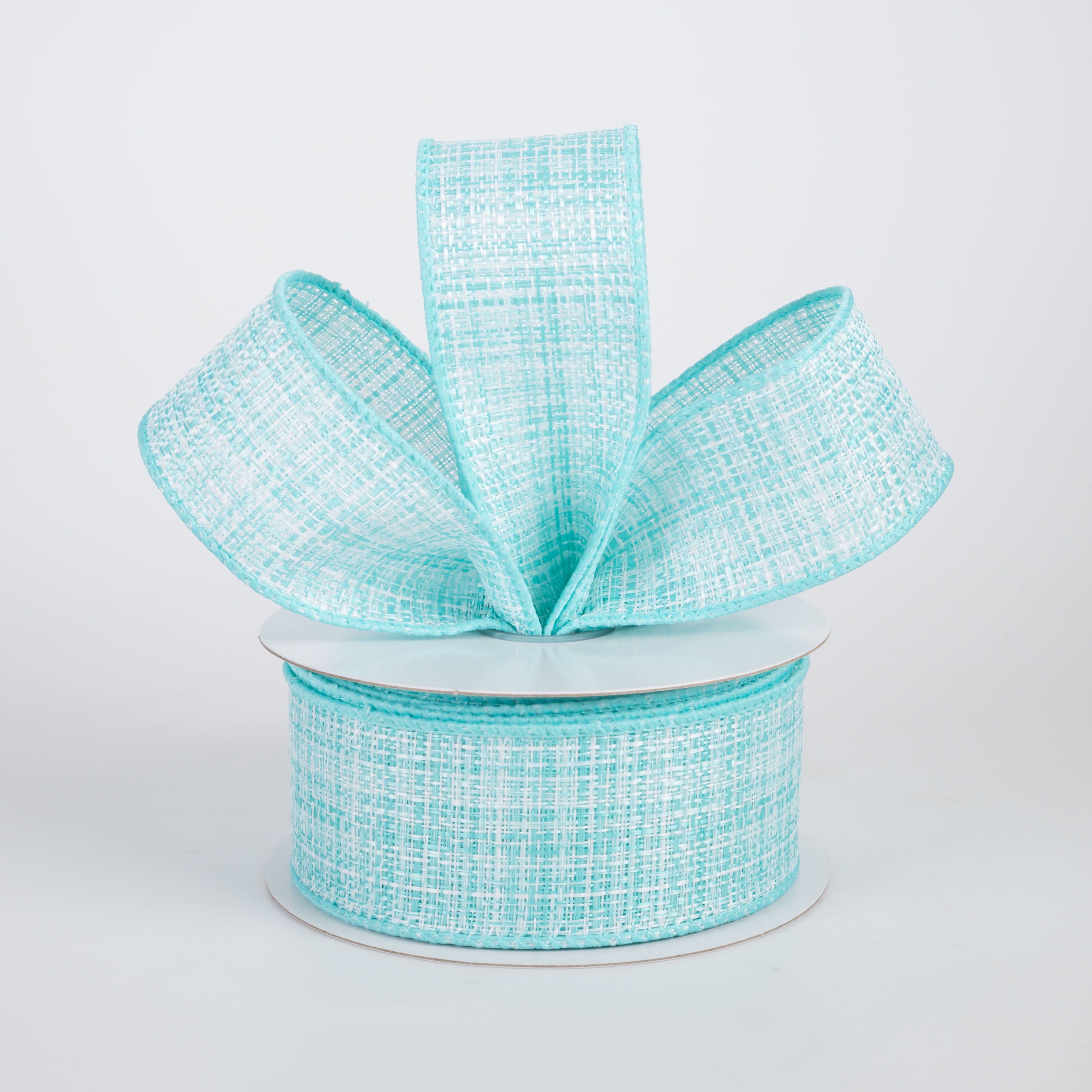 1.5" Two-Tone Tweed Ribbon: Aqua & White (10 Yards)
