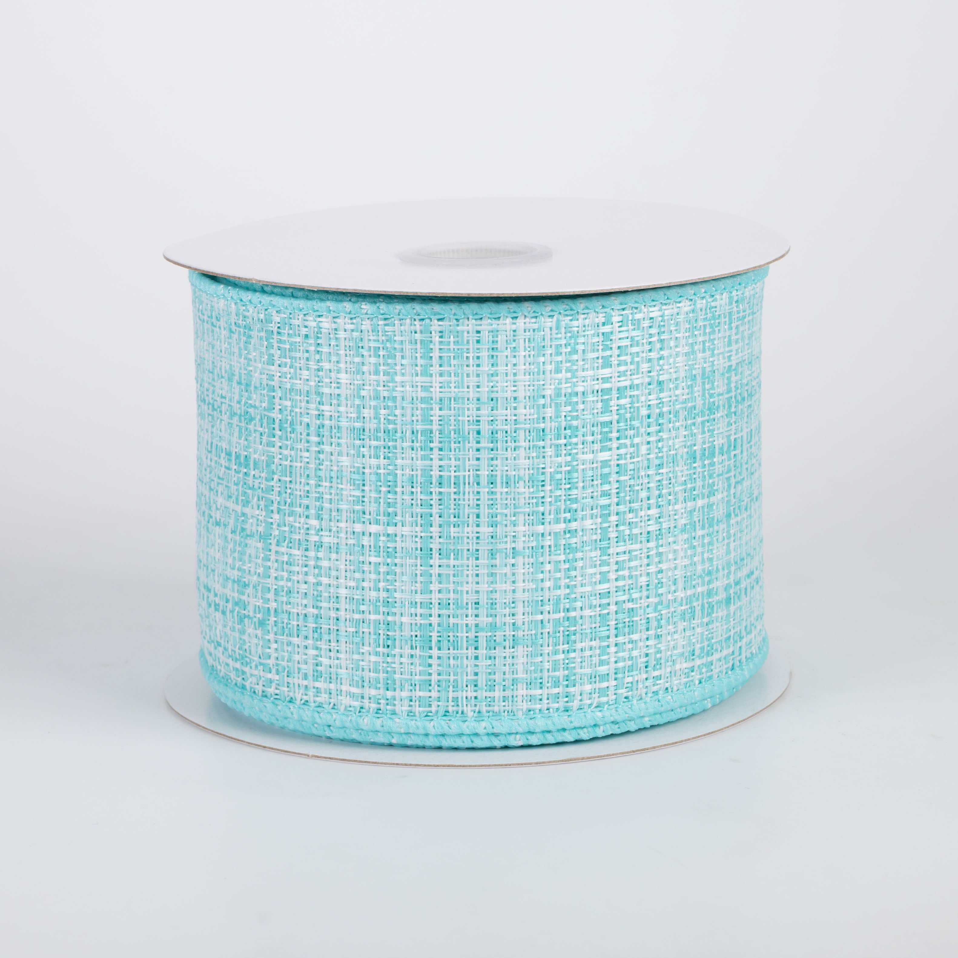 2.5" Two-Tone Tweed Ribbon: Aqua & White (10 Yards)