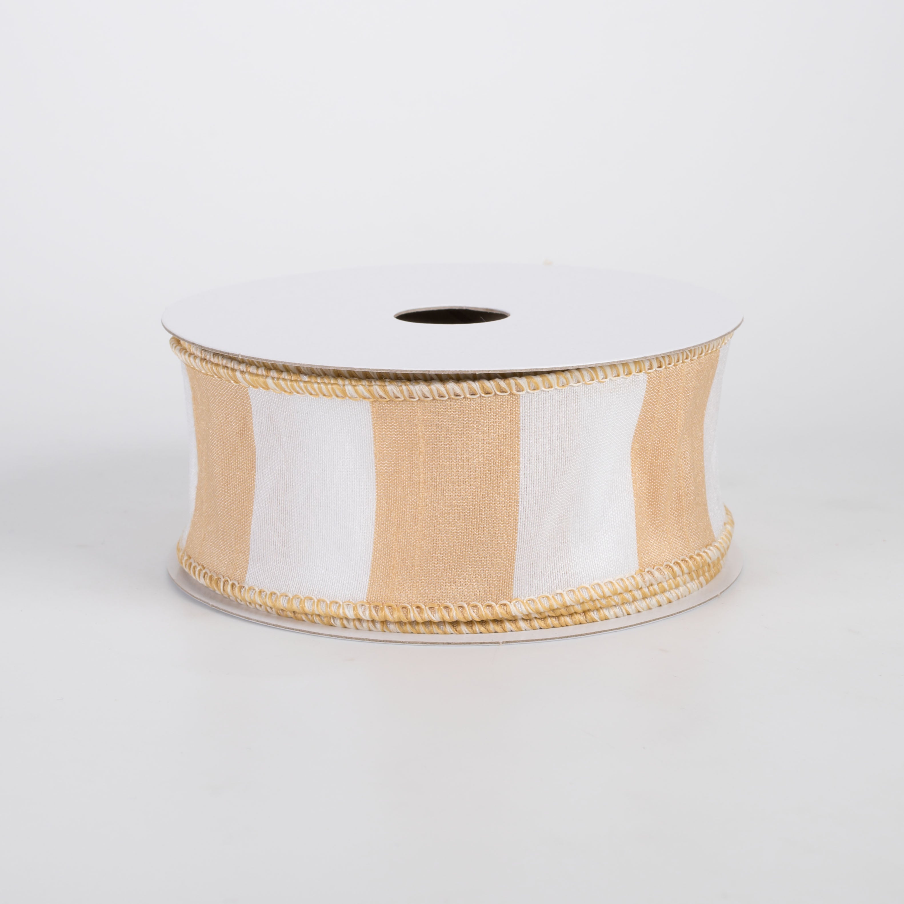 1.5" Dupioni Horizontal Stripes Ribbon: Tan & White (10 Yards)