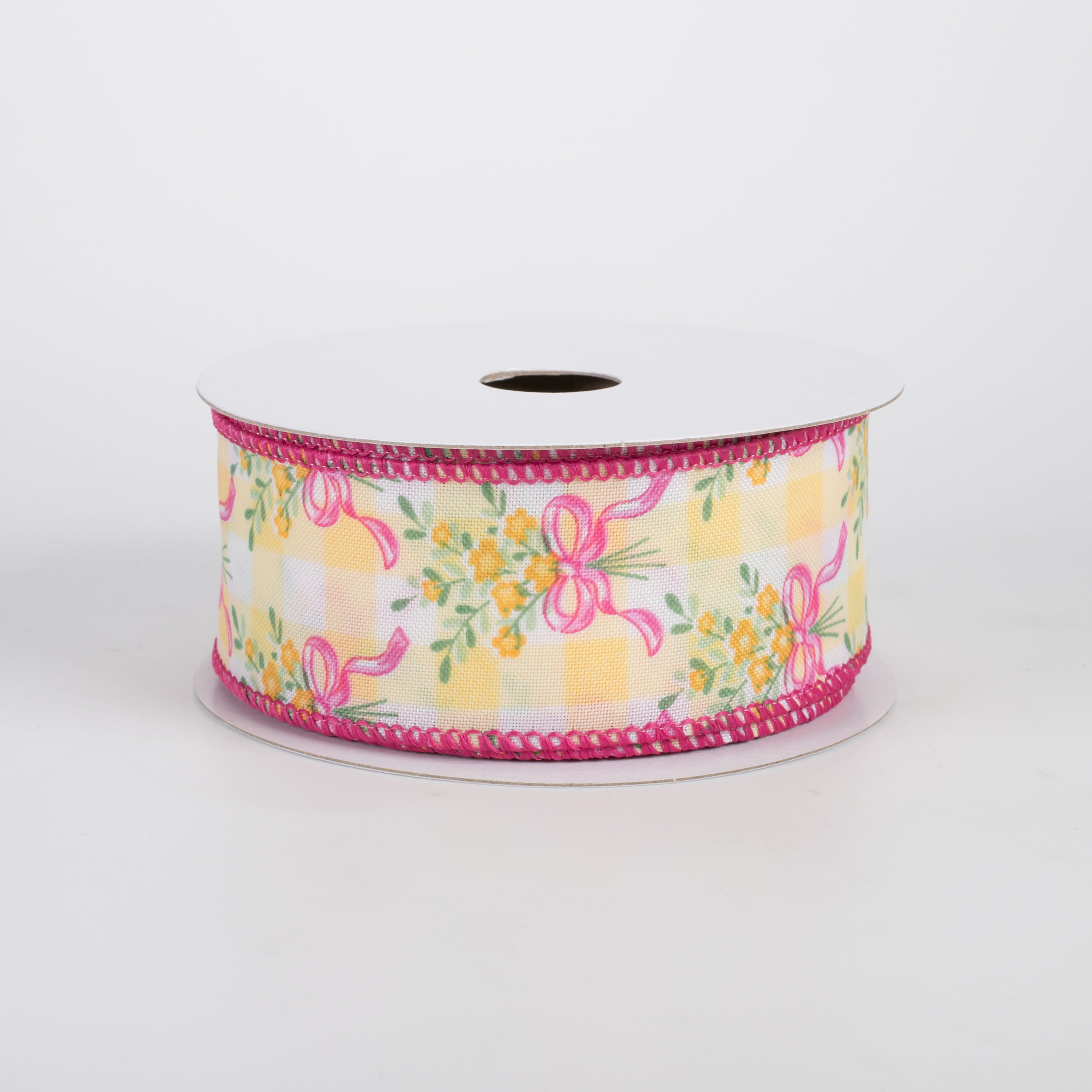 1.5" Satin Flower Bow Bouquet Ribbon: White & Yellow (10 Yards)