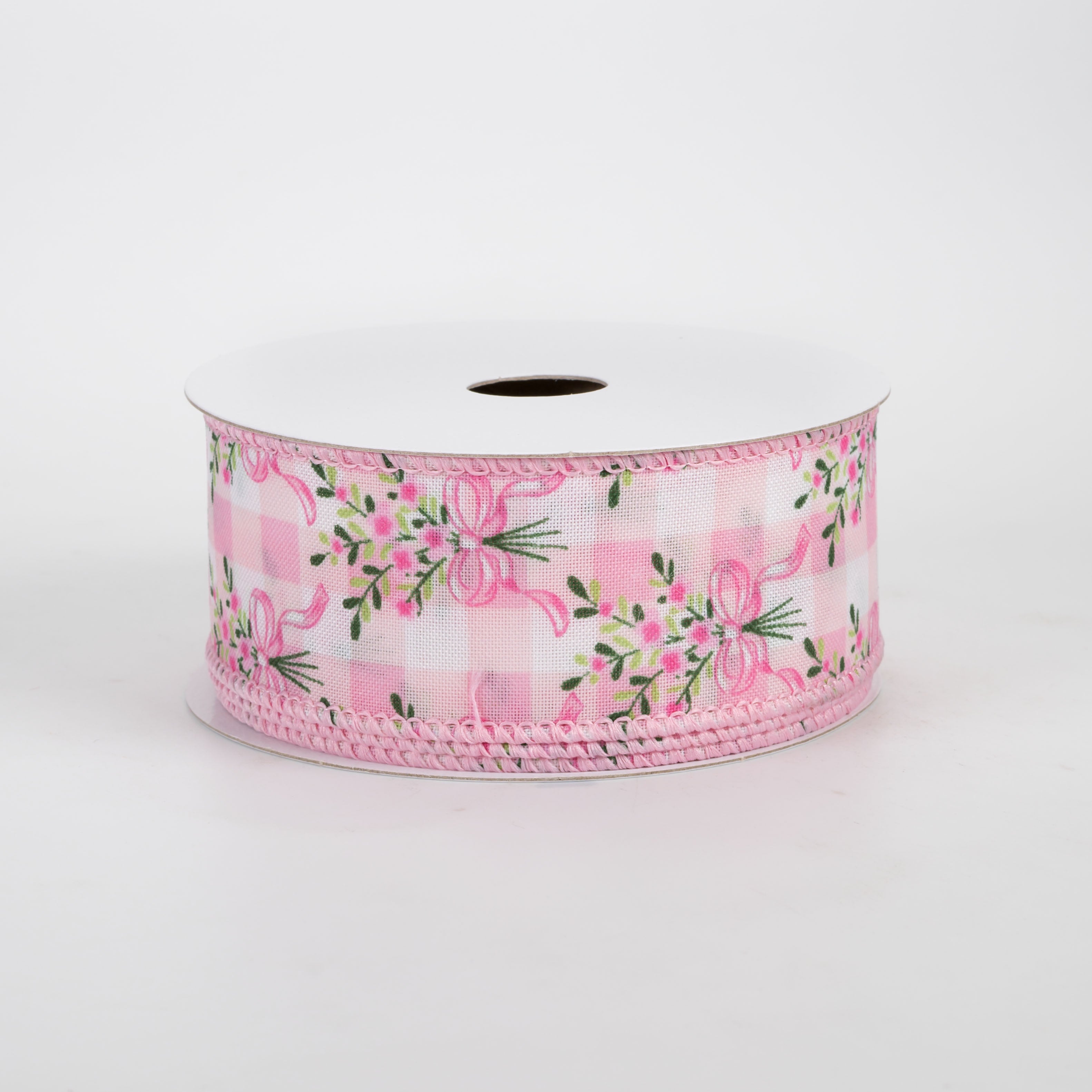 1.5" Satin Flower Bow Bouquet Ribbon: White & Pink (10 Yards)