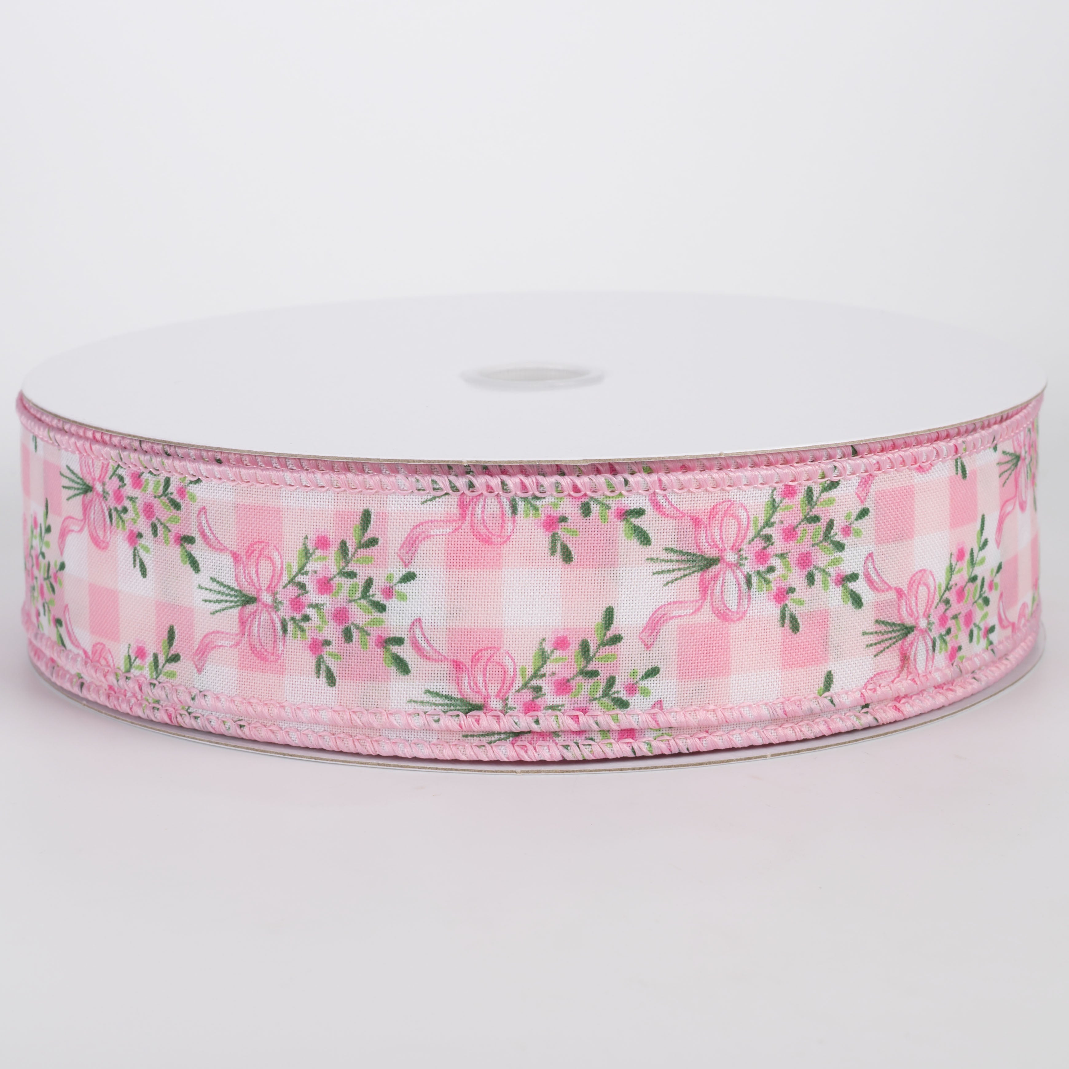 1.5" Satin Flower Bow Bouquet Ribbon: White & Pink (50 Yards)
