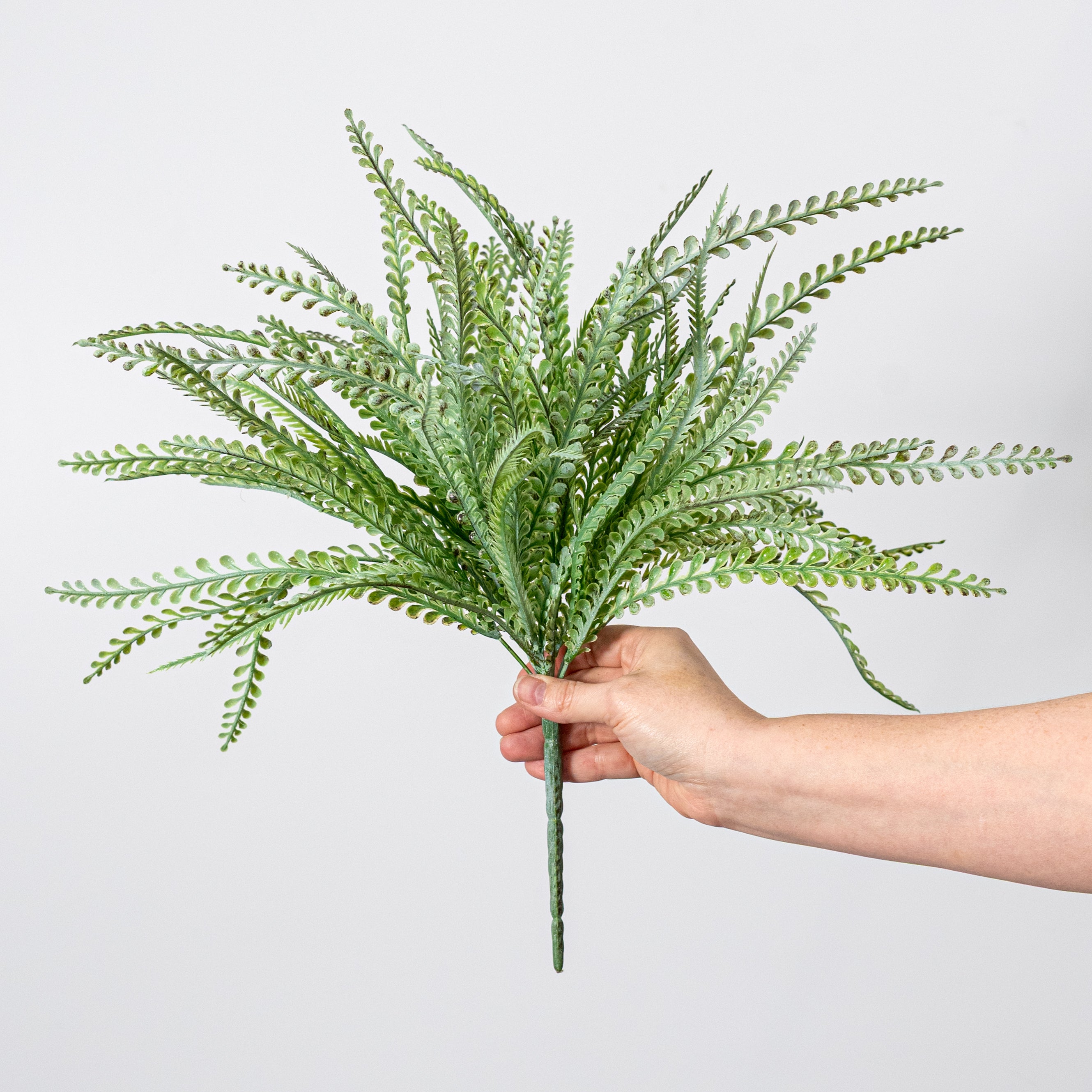 19" Button Fern Bush: Distressed Green (7 Stem)