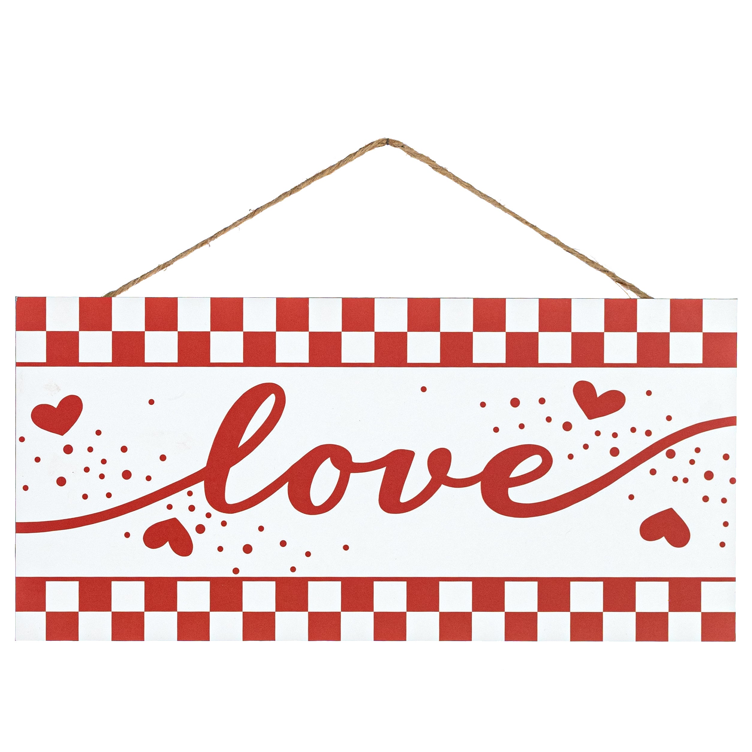 12" Wooden Sign: Red & White Check Love