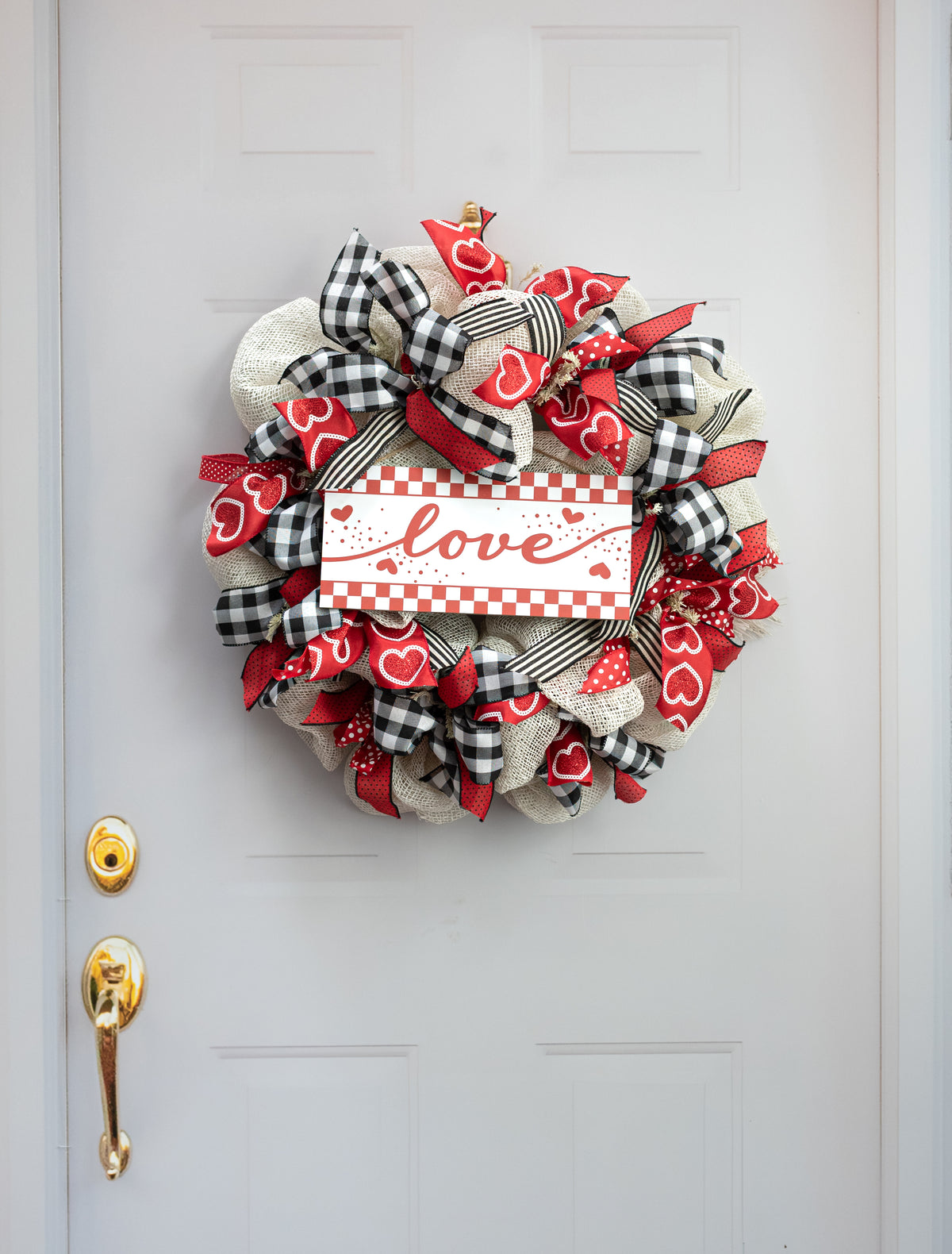 12" Wooden Sign: Red & White Check Love