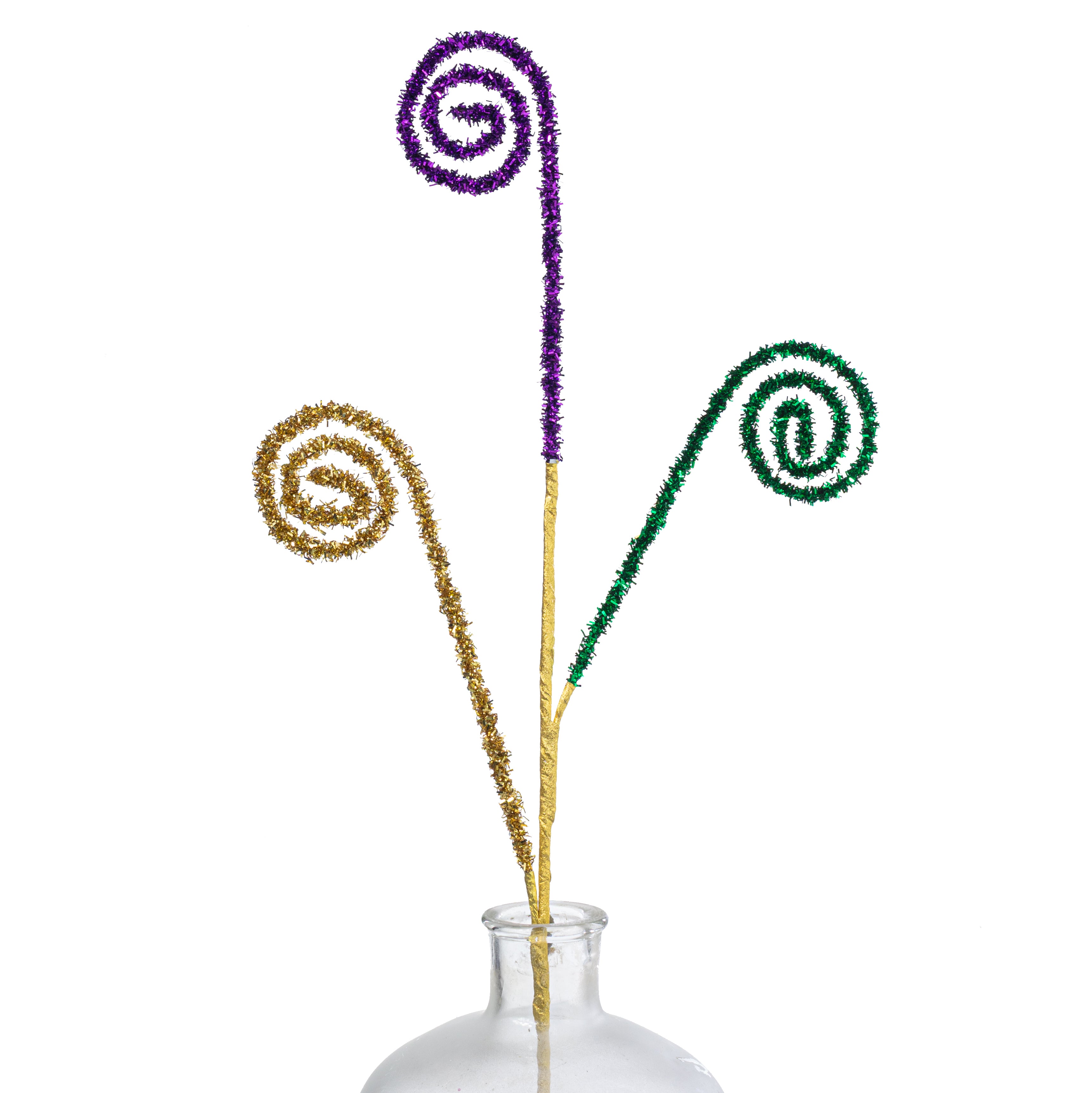28" Foil Tinsel Curls Spray: Mardi Gras