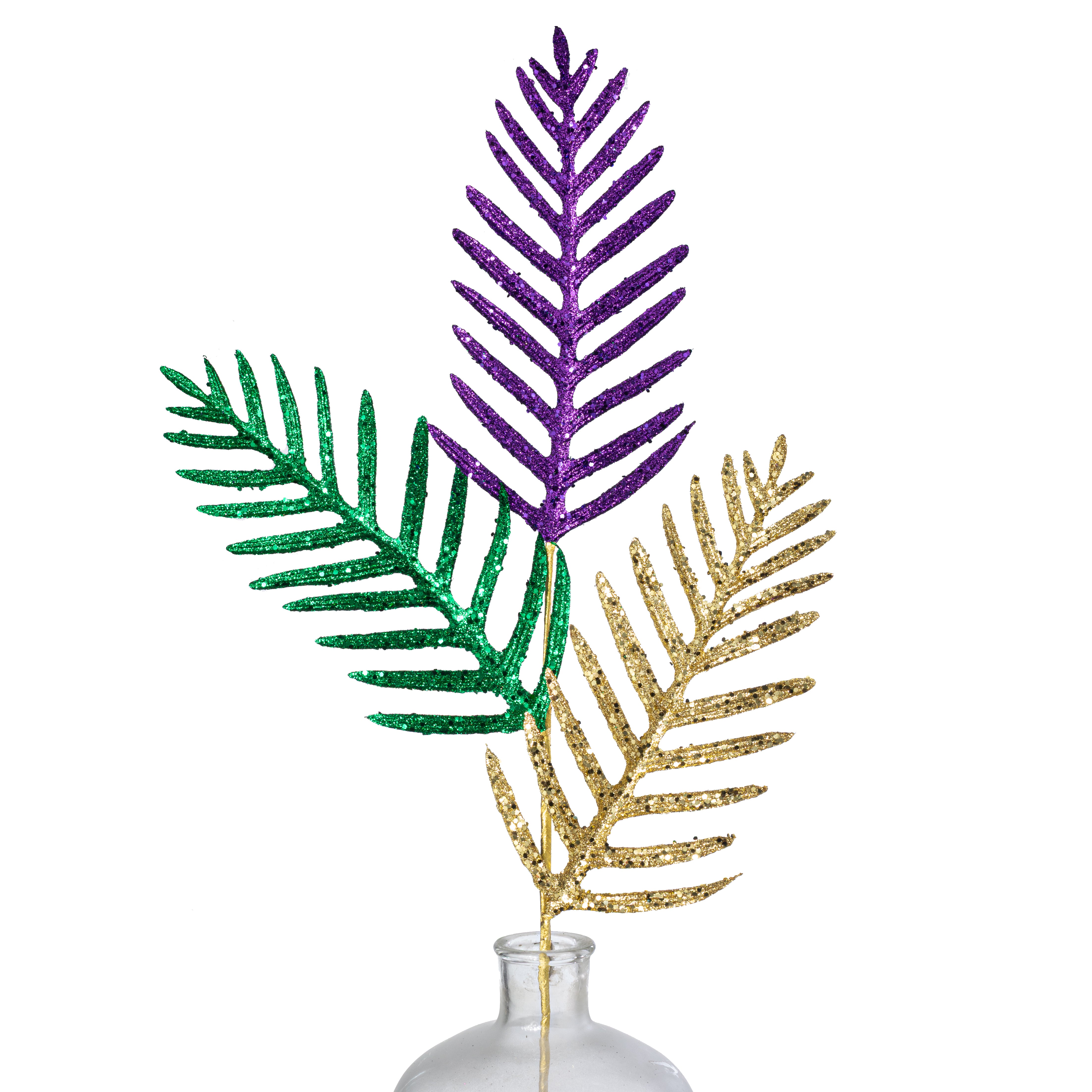 38" Glittered Fern Spray: Mardi Grass