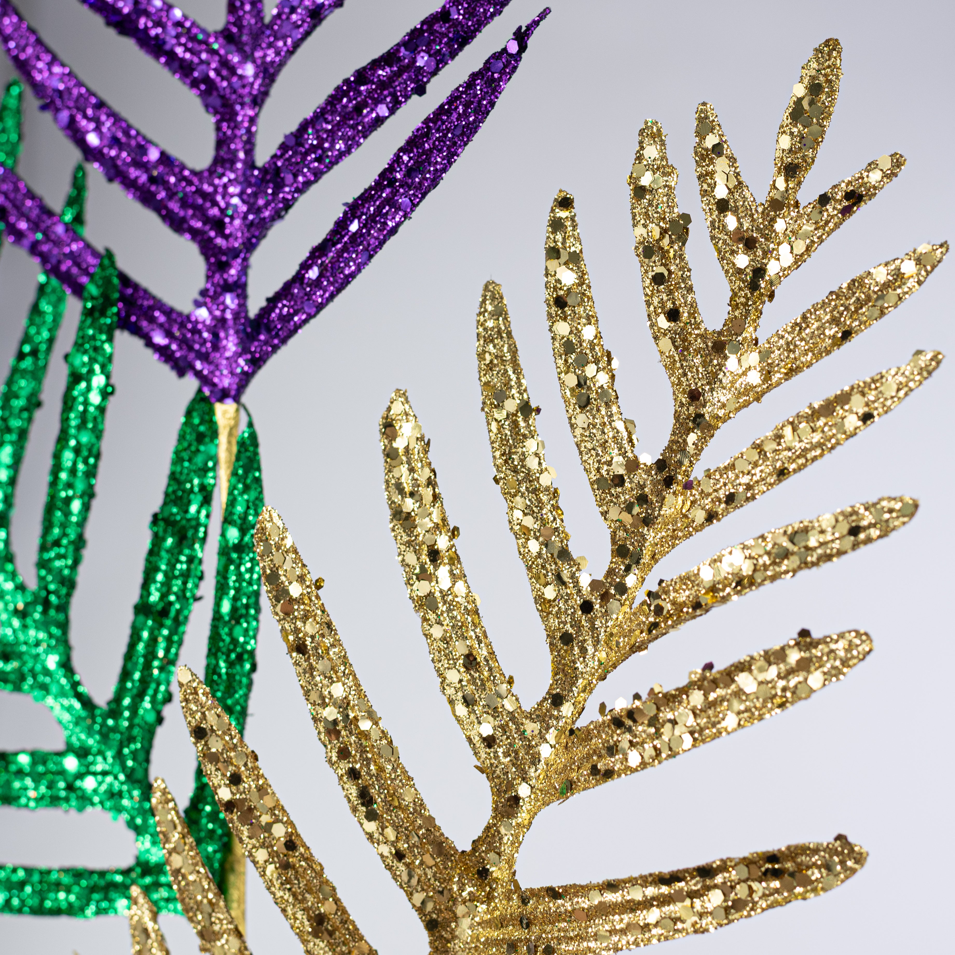 38" Glittered Fern Spray: Mardi Grass