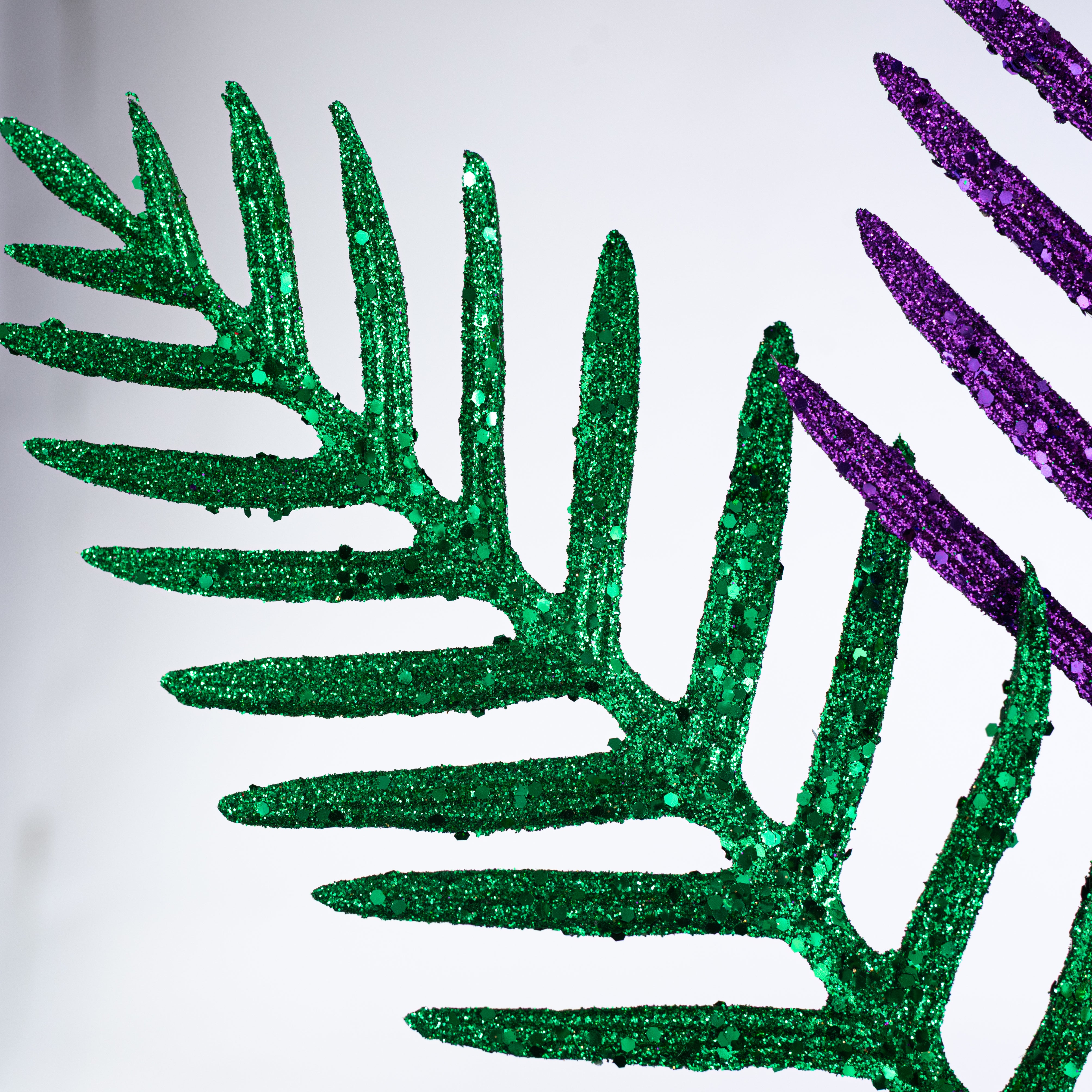 38" Glittered Fern Spray: Mardi Grass